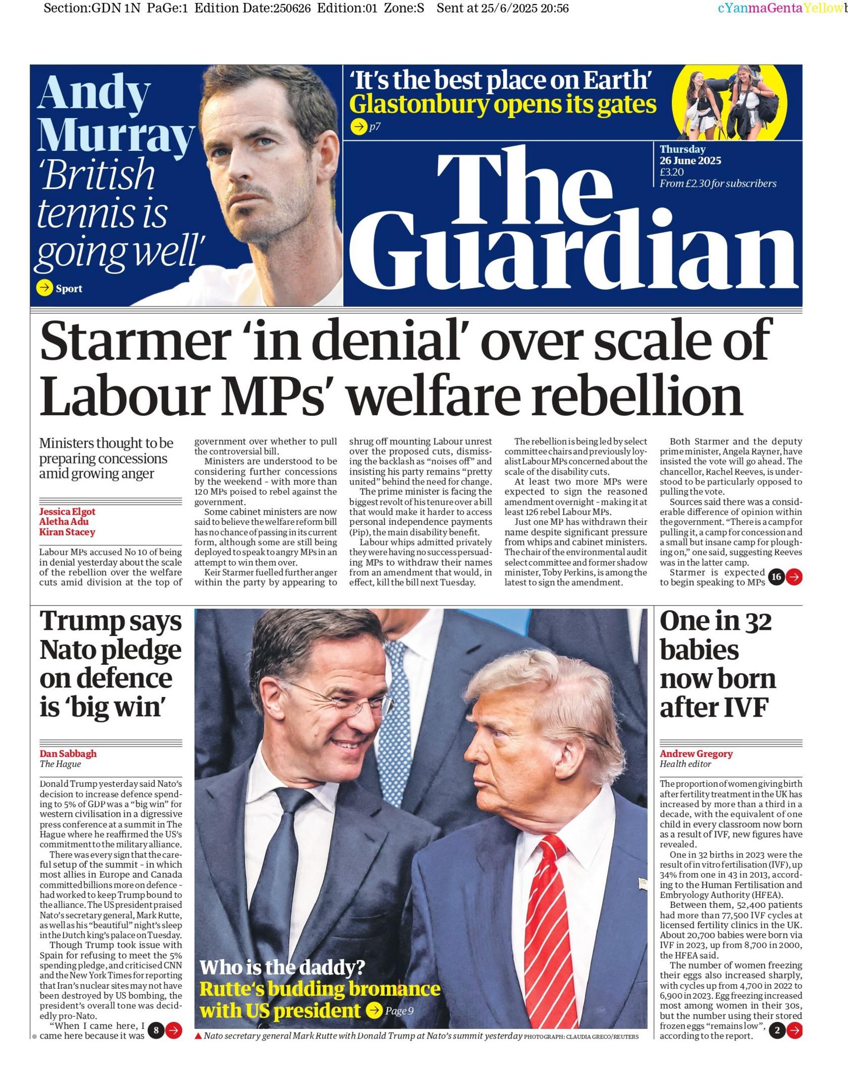 "Starmer 'in denial' over scale of Labour MP's welfare rebellion" reads the headline on the front page of The Guardian.