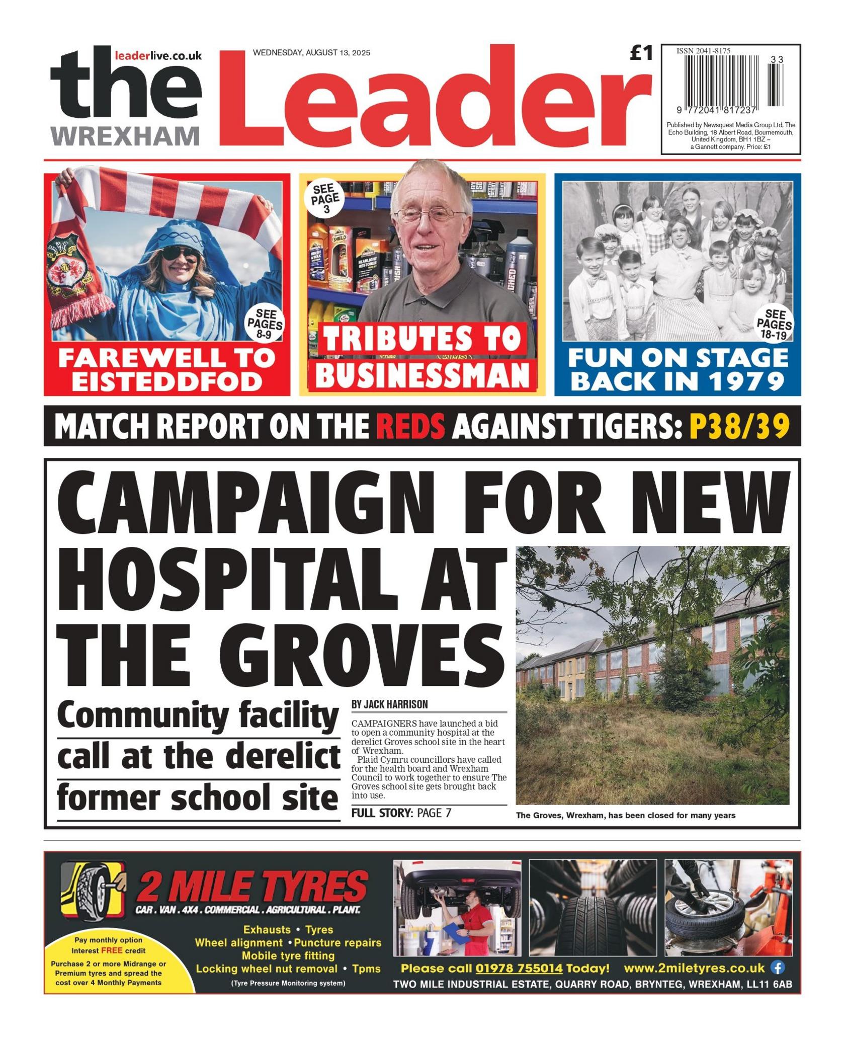 Front page of the Wrexham Leader