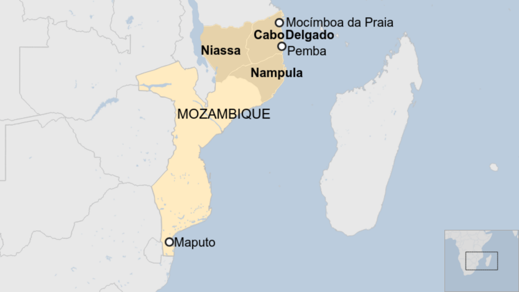 Map of Mozambique showing northern provinces