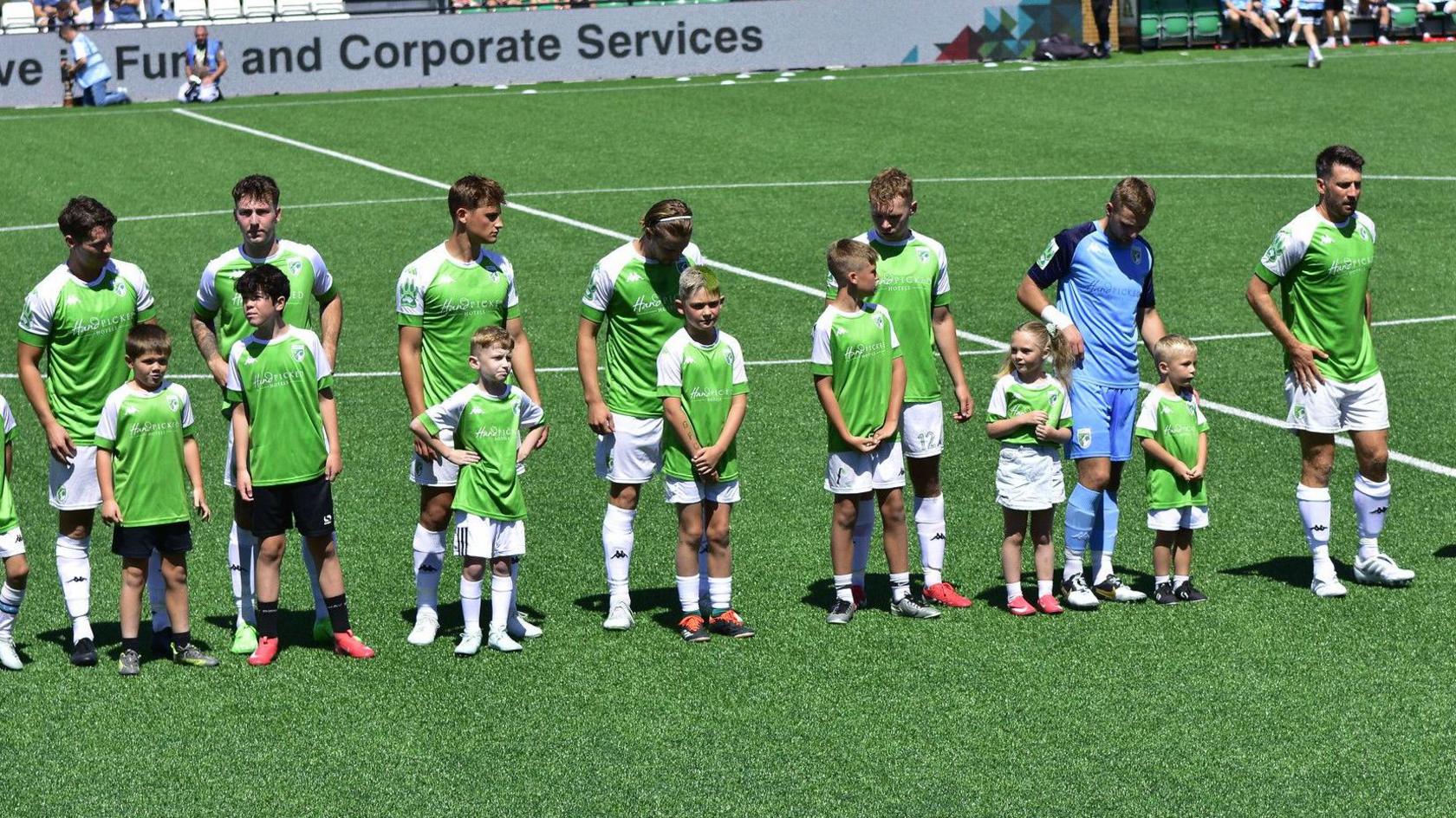 Guernsey FC line up ahead of their FA Cup tie with Bedfont Sports