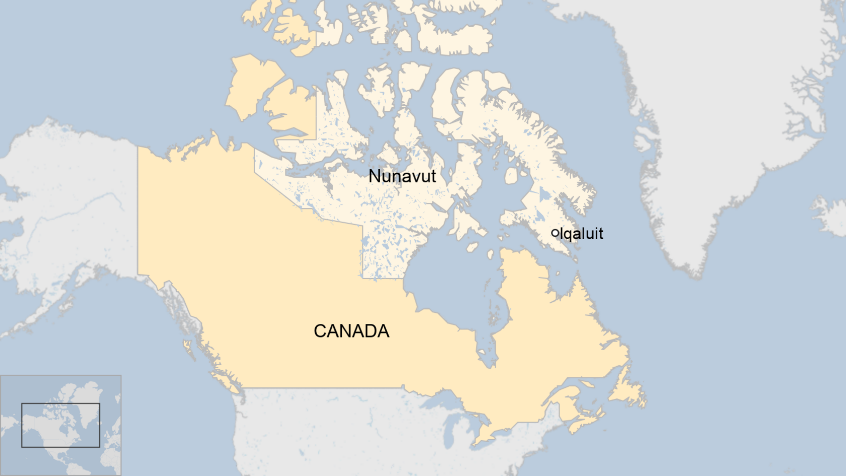 A map of Canada showing Iqaluit and Nunavut