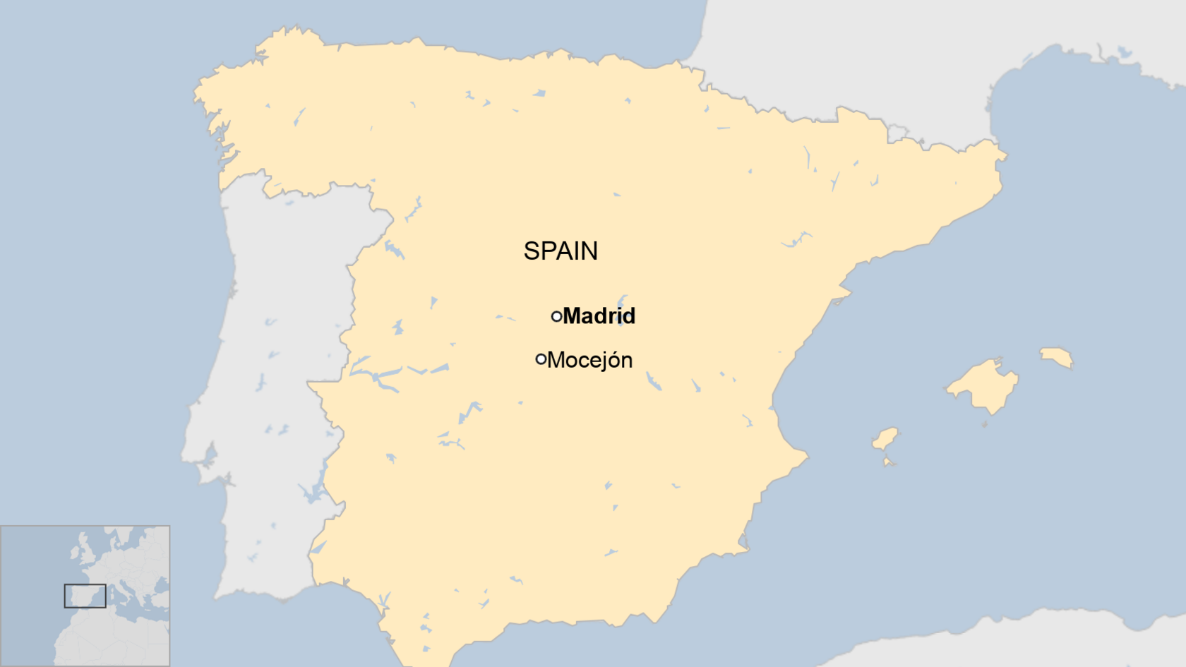 Map of Spain showing Mocejón and Madrid