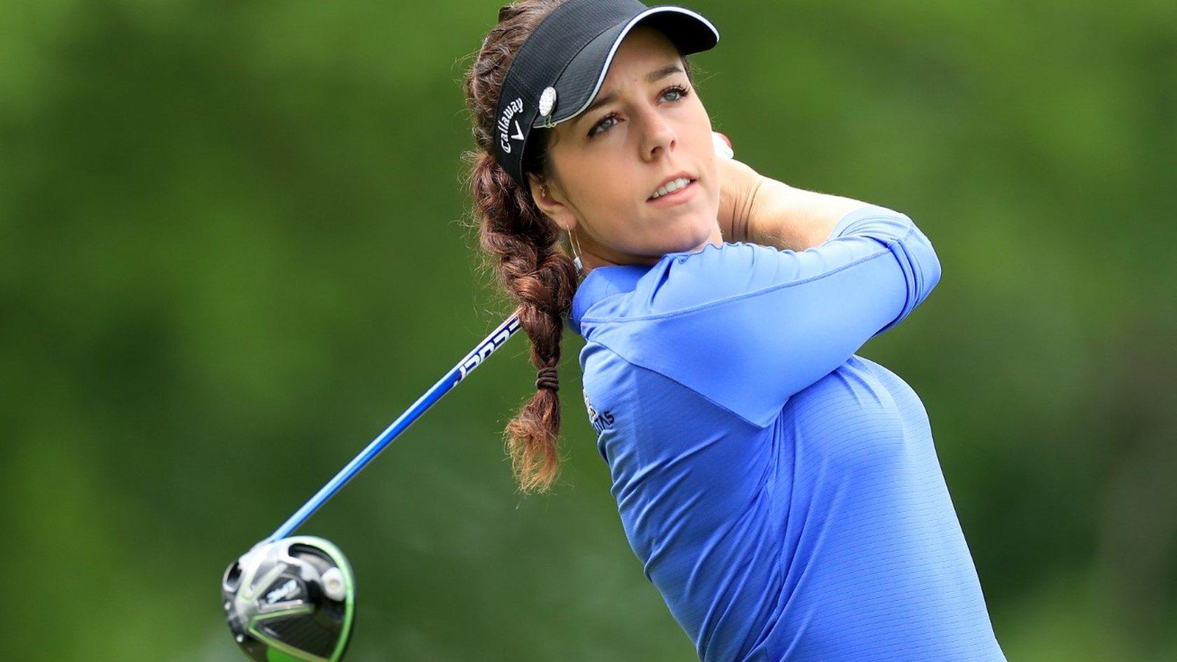 Georgia Hall of England plays her tee shot on the par 5, 15th hole during the second round of the 2019 KPMG Women's PGA Championship at Hazeltine National Golf Club on June 21, 2019 in Chaska, Minnesota