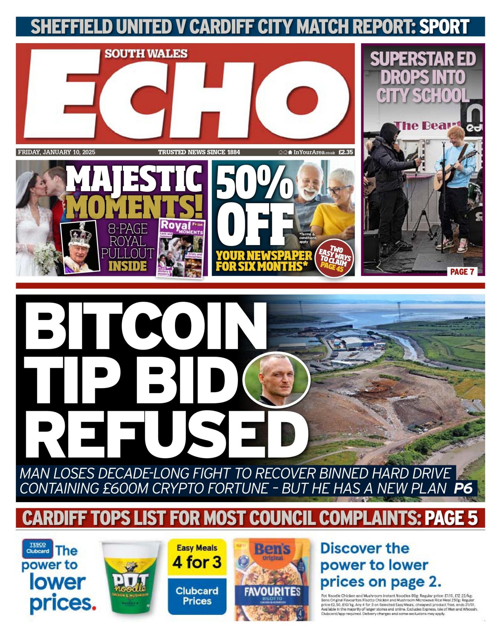 Front page of the South Wales Echo