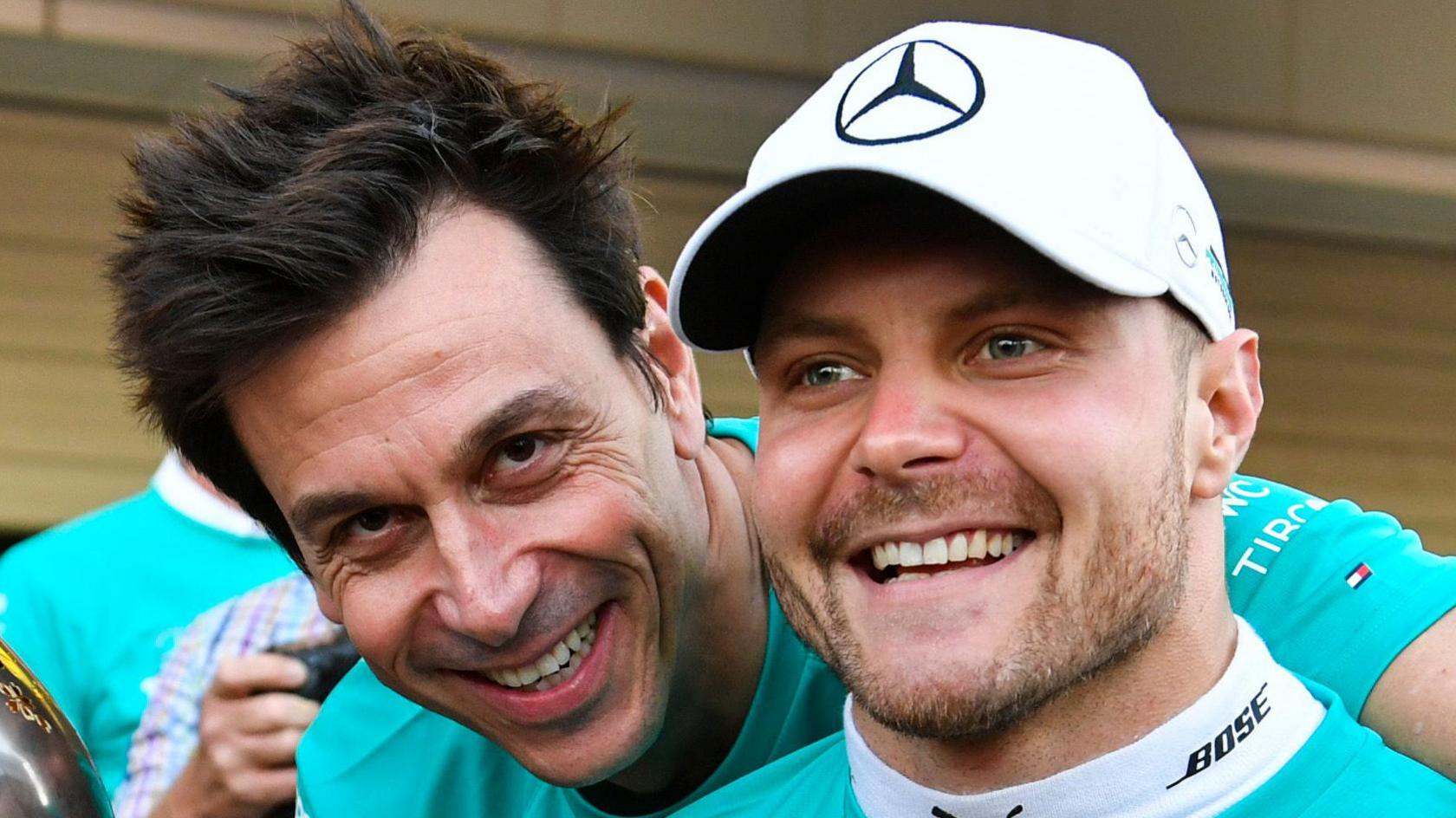 Mercedes team principal Toto Wolff and Valtteri Bottas