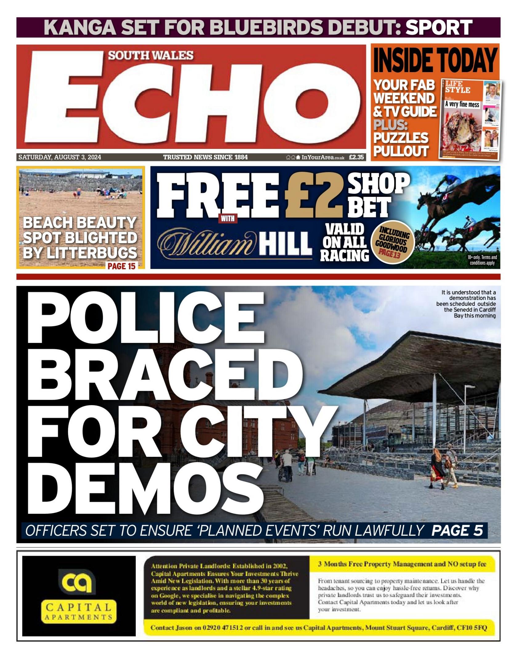 South Wales Echo front page