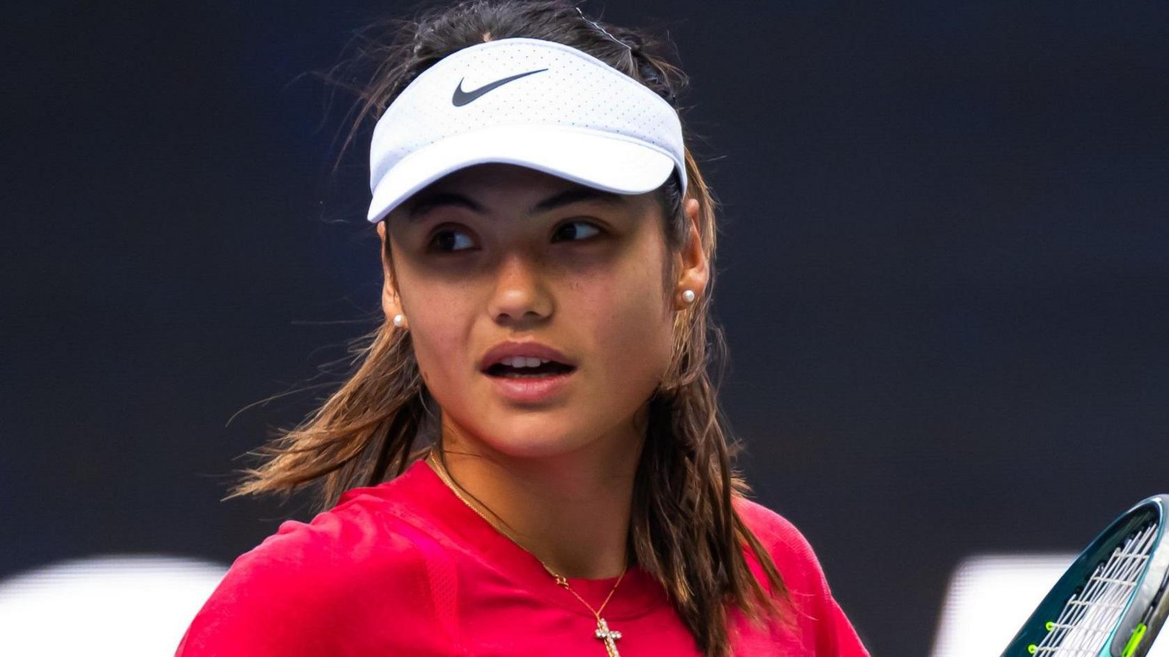 Emma Raducanu during a US Open practice session