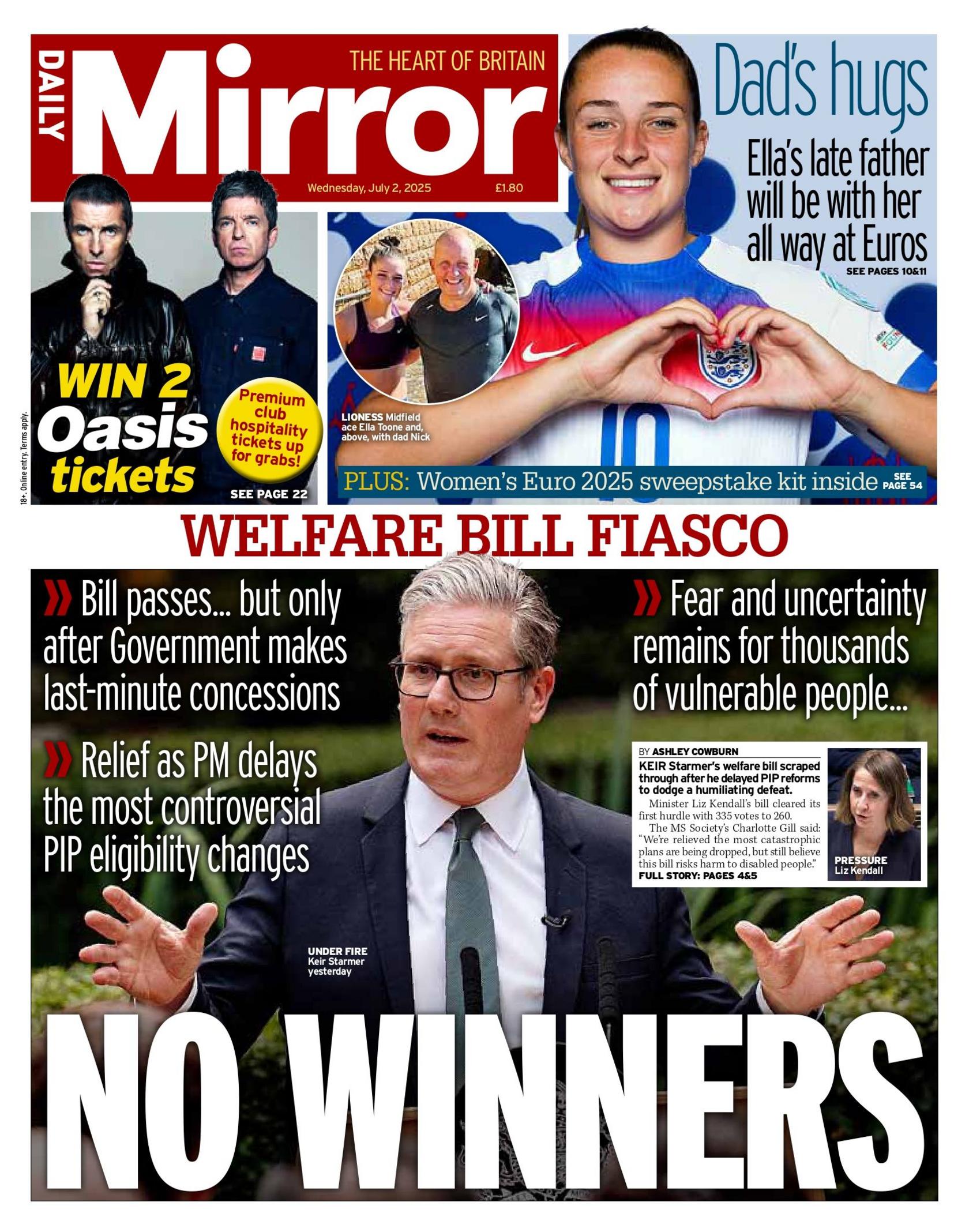 "No winners" reads the headline on the front page of the Daily Mirror.