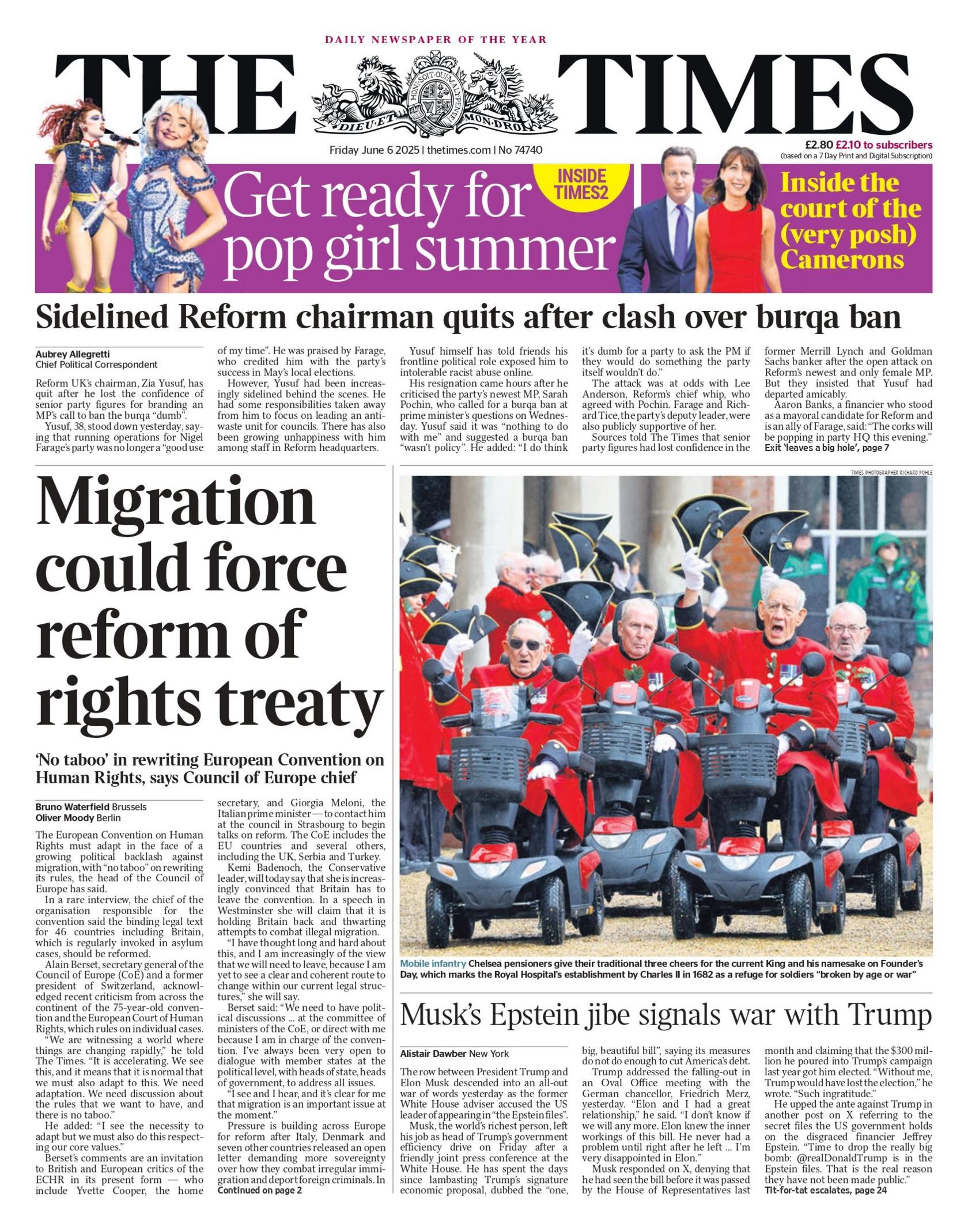 "Migration could force reform of rights treaty" reads the headline on the front page of The Times.
