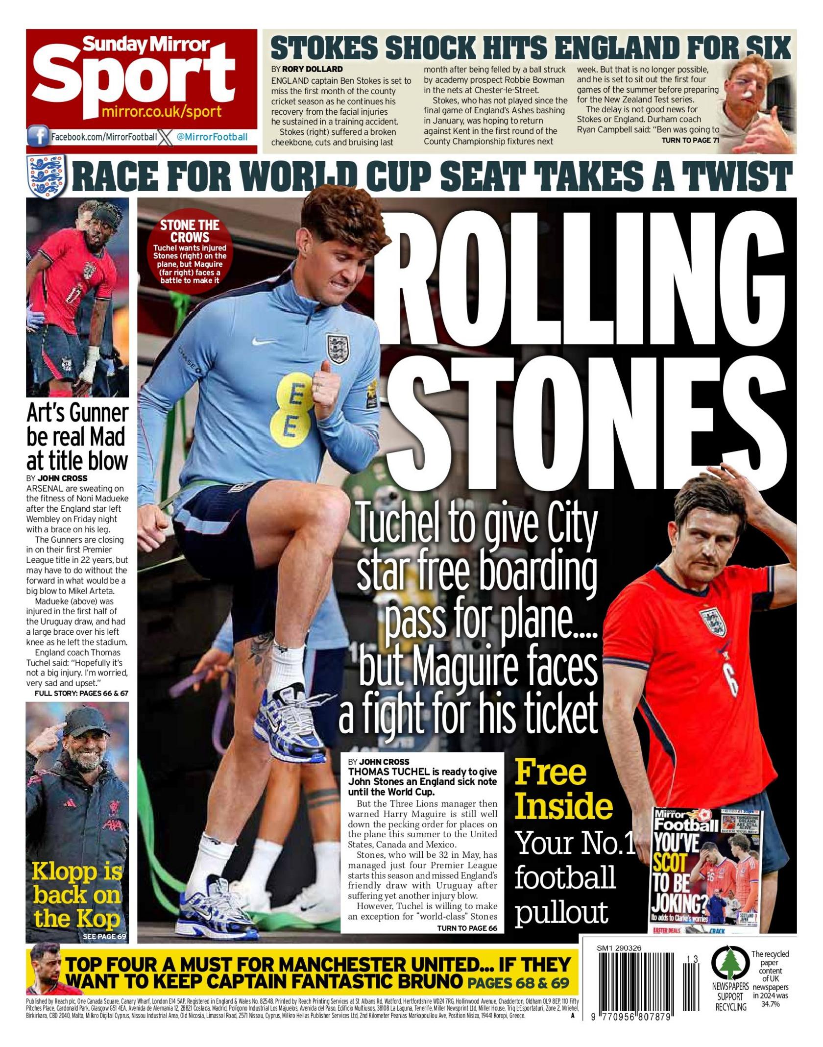 Back page of Sunday Mirror