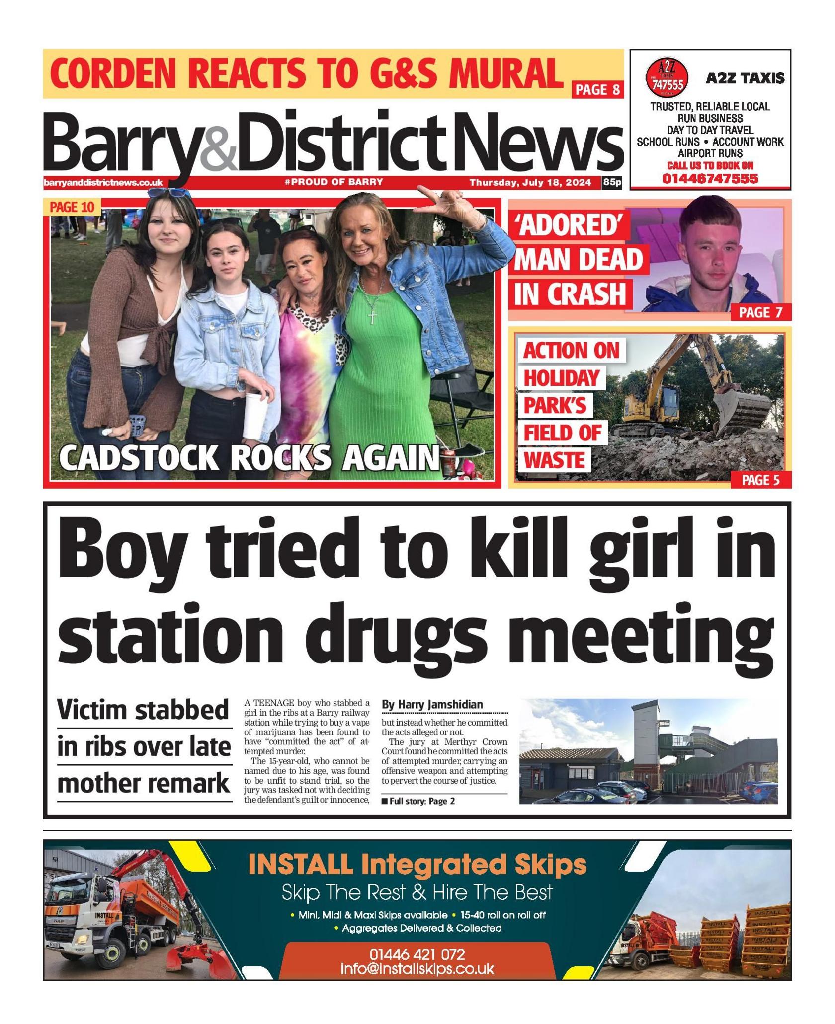 Front Page of the Barry and District News