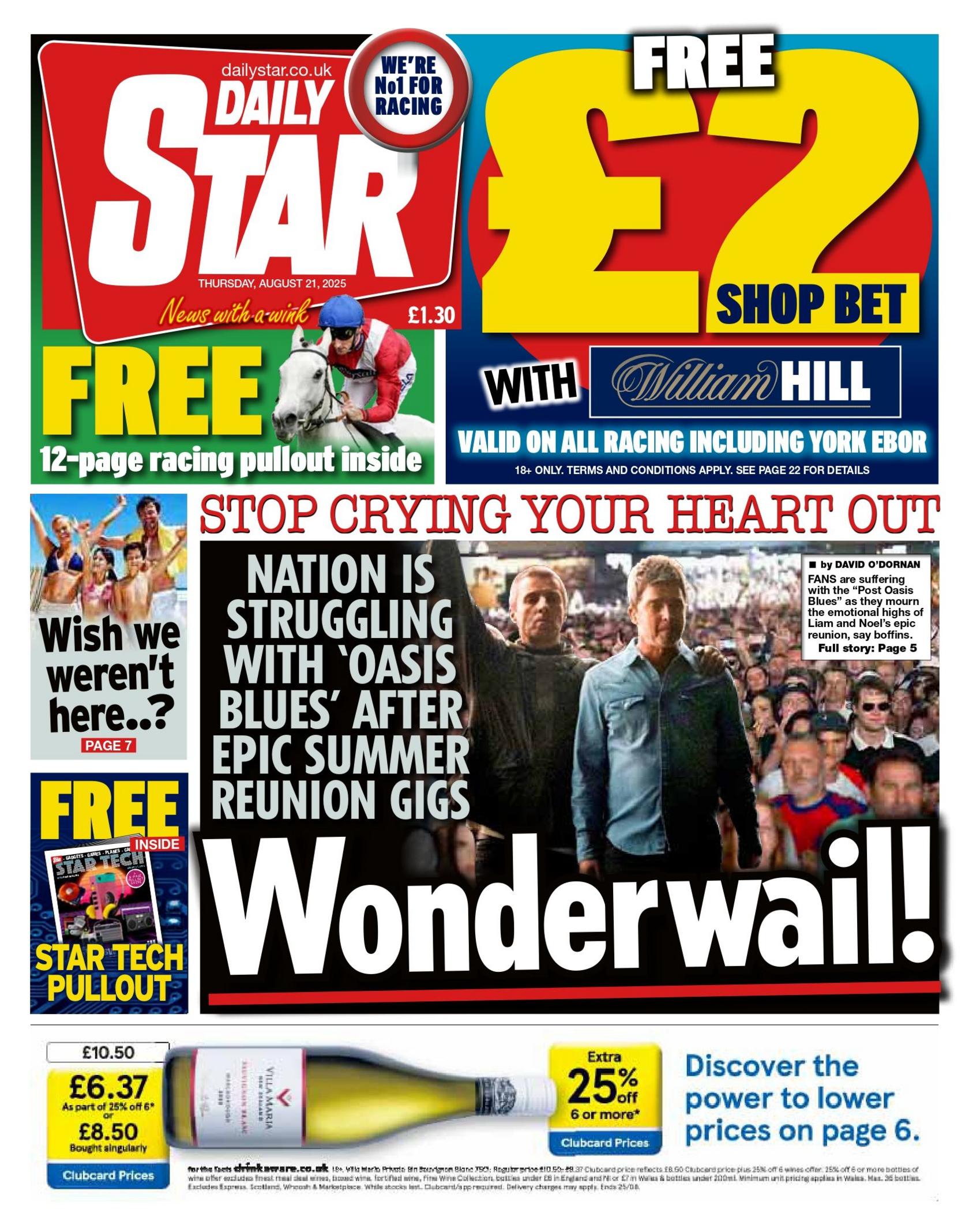 "Wonderwail!" reads the headline on the front page of The Sun.