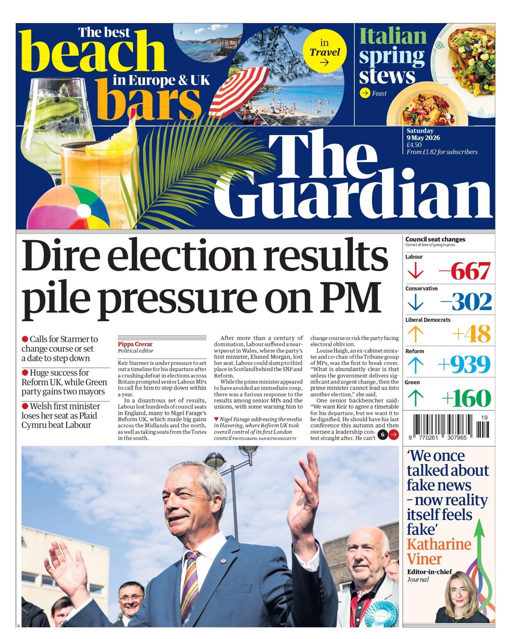 “Rezultatet e tmerrshme të zgjedhjeve shtojnë presionin mbi kryeministrin”, shkruhet në titullin kryesor të gazetës Guardian.