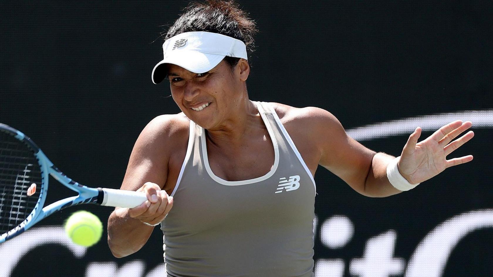 Heather Watson plays a forehand during her French Open qualifying match