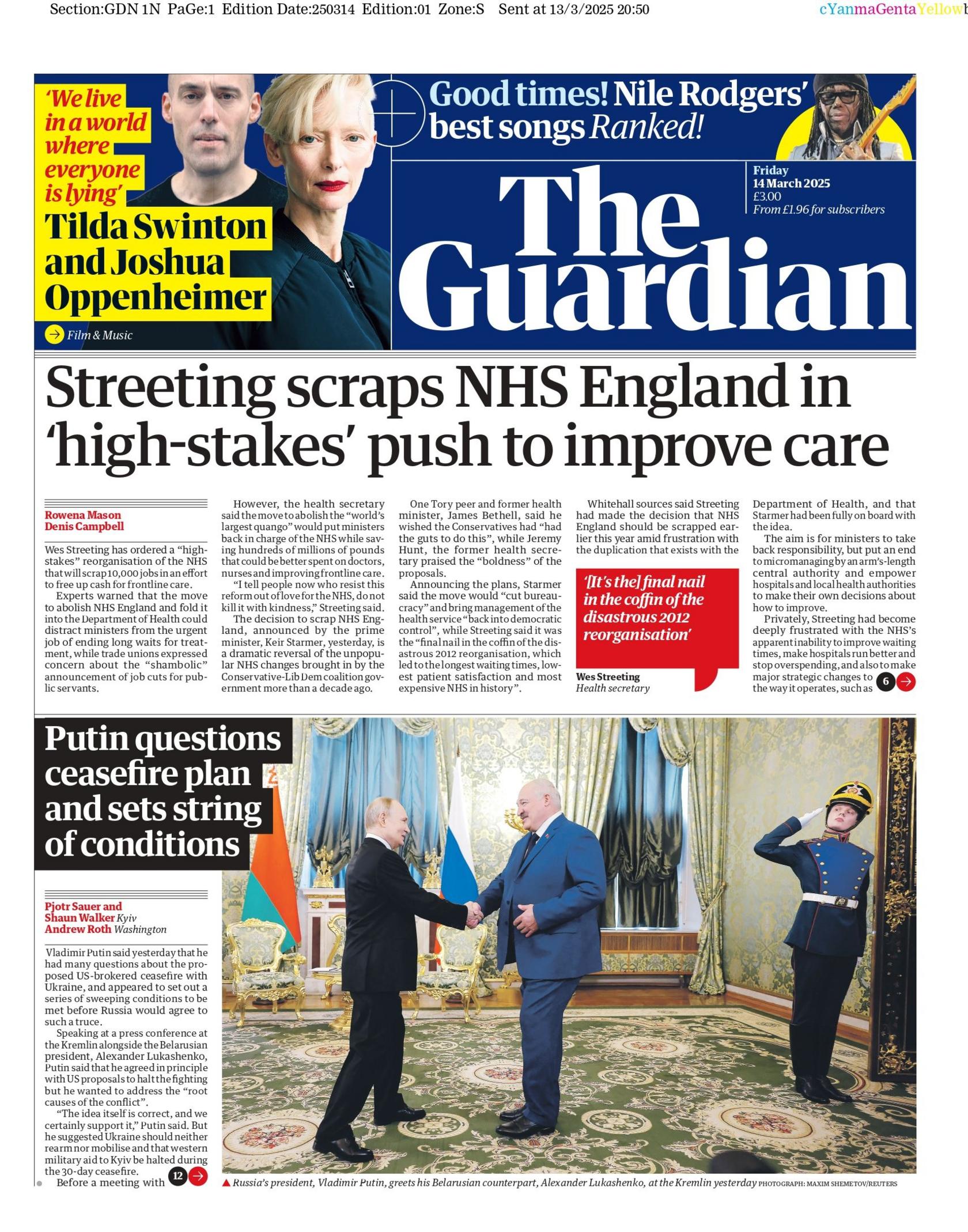 The Guardian front page