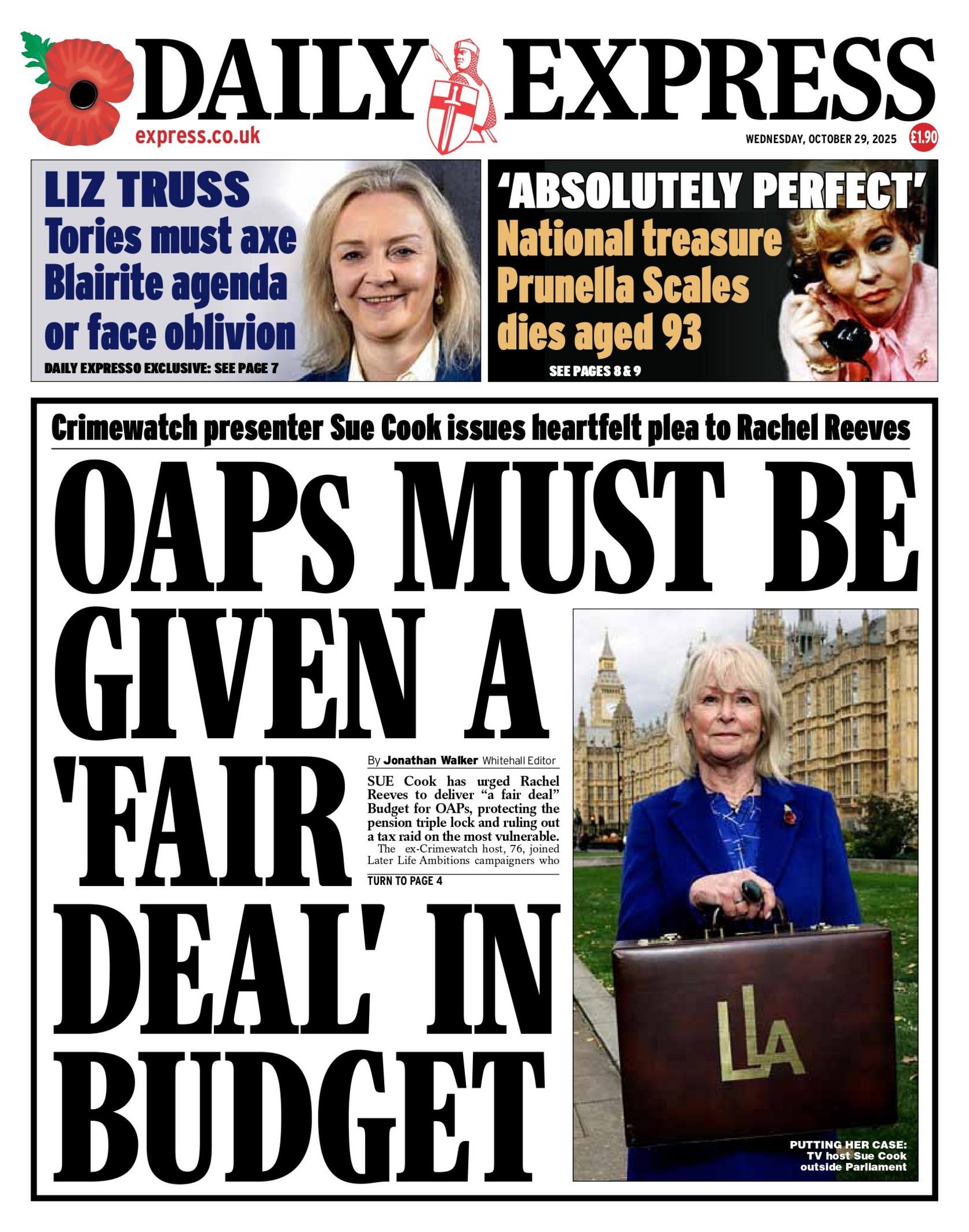 "OAPs must be given a 'fair deal' in budget" reads the headline on the front page of the Daily Express.