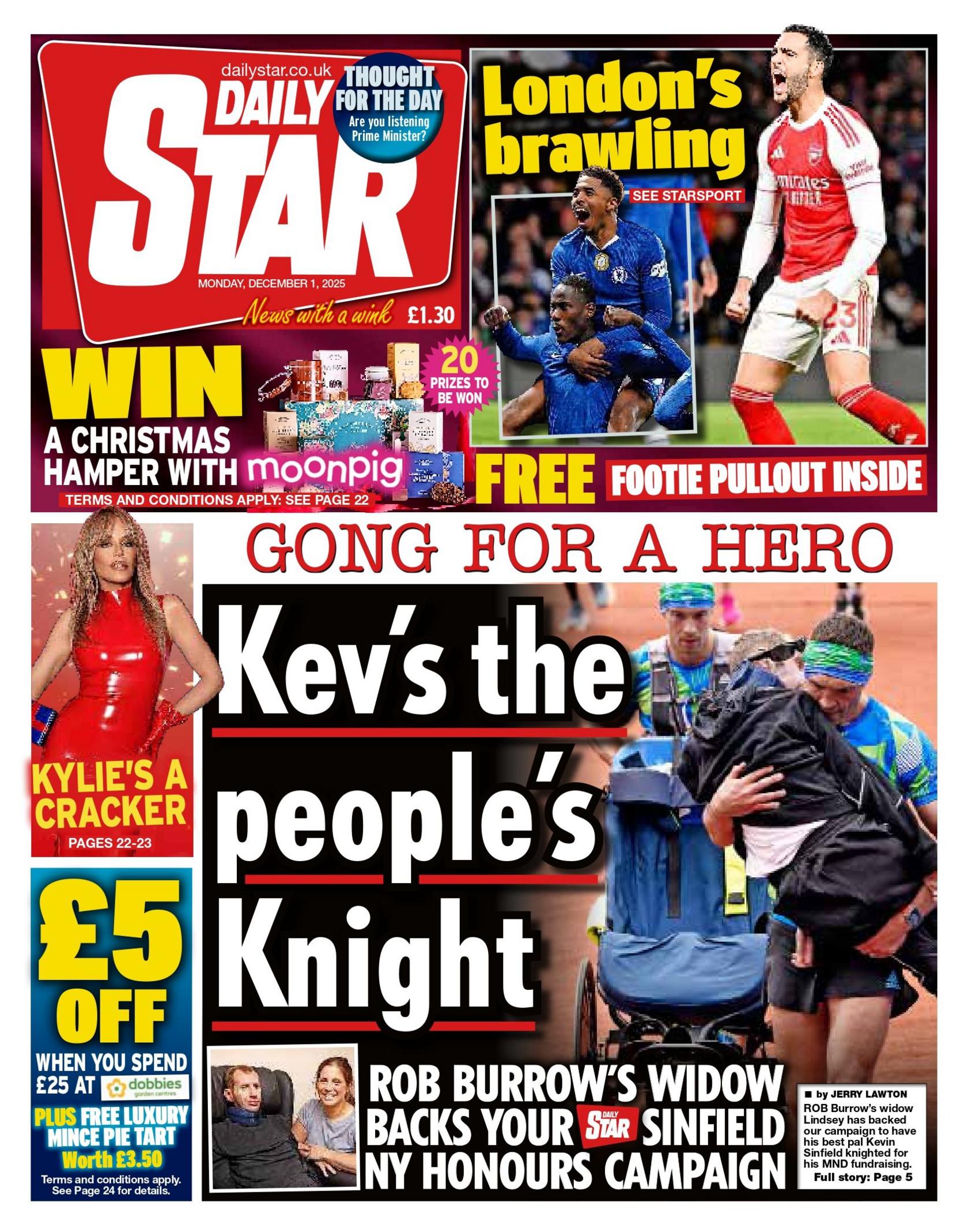 "Kev's the people's Knight" reads the headline on the front page of the Daily Star.