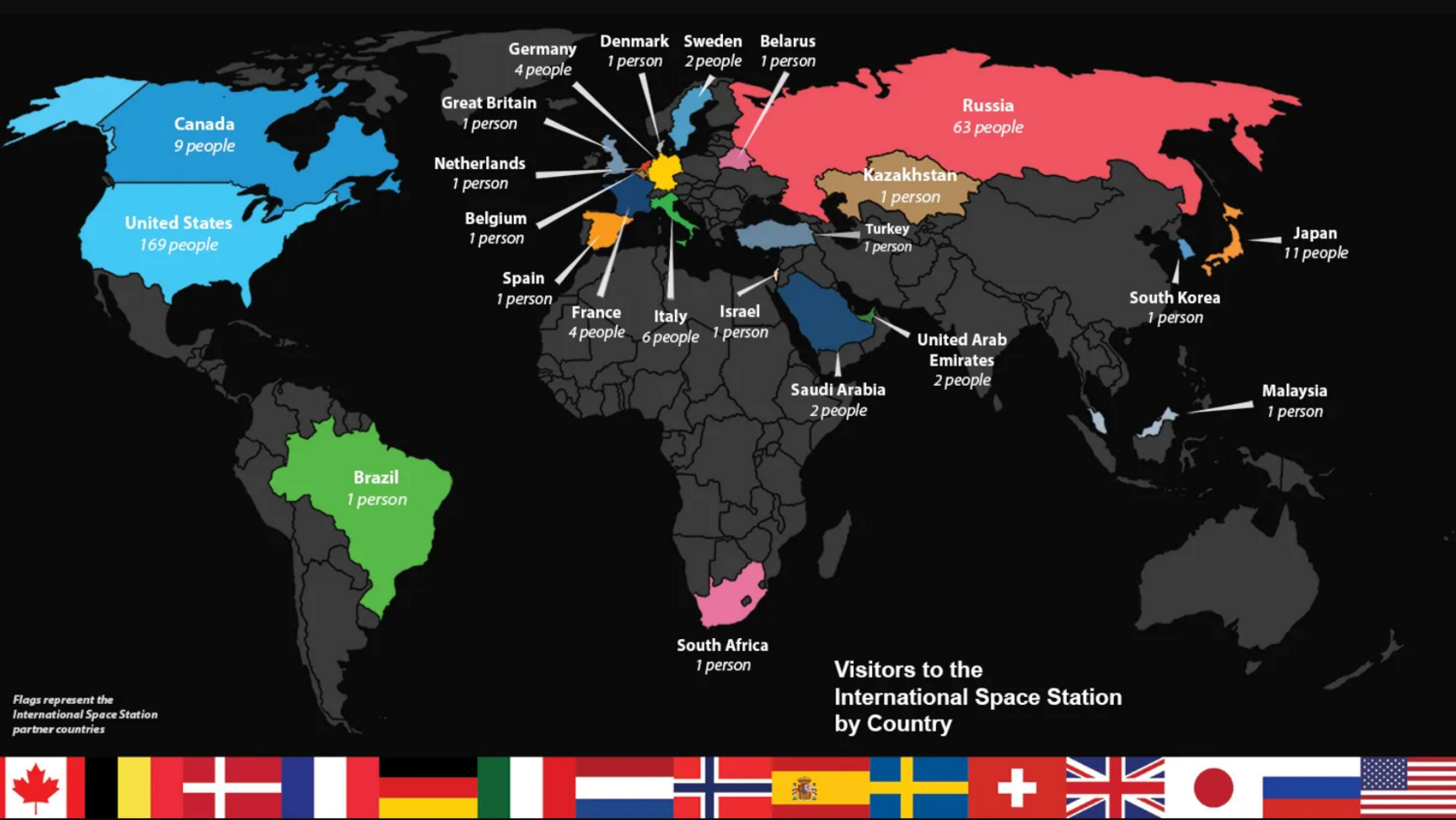 World map showing which countries have sent astronauts to the ISS