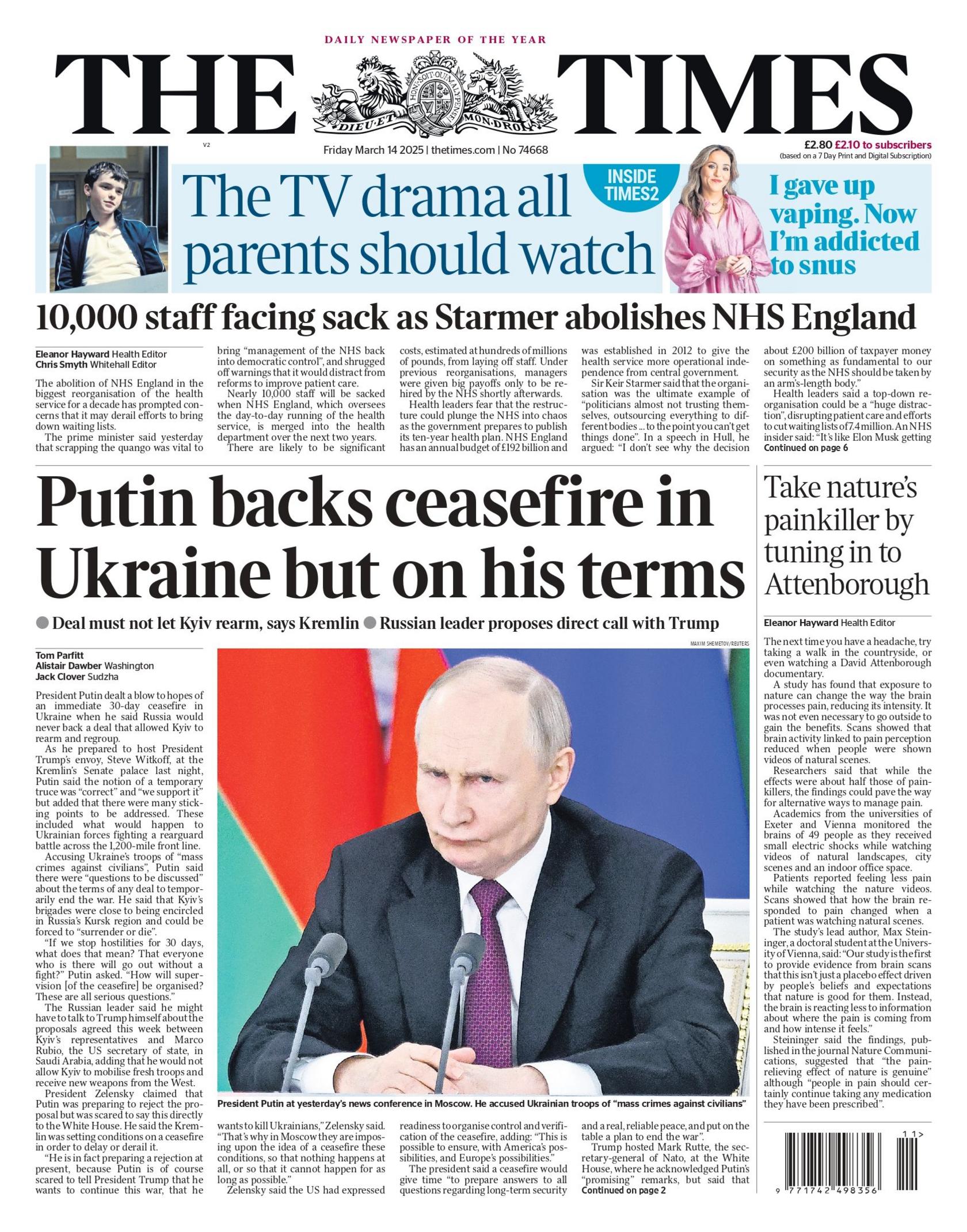 The Times front page