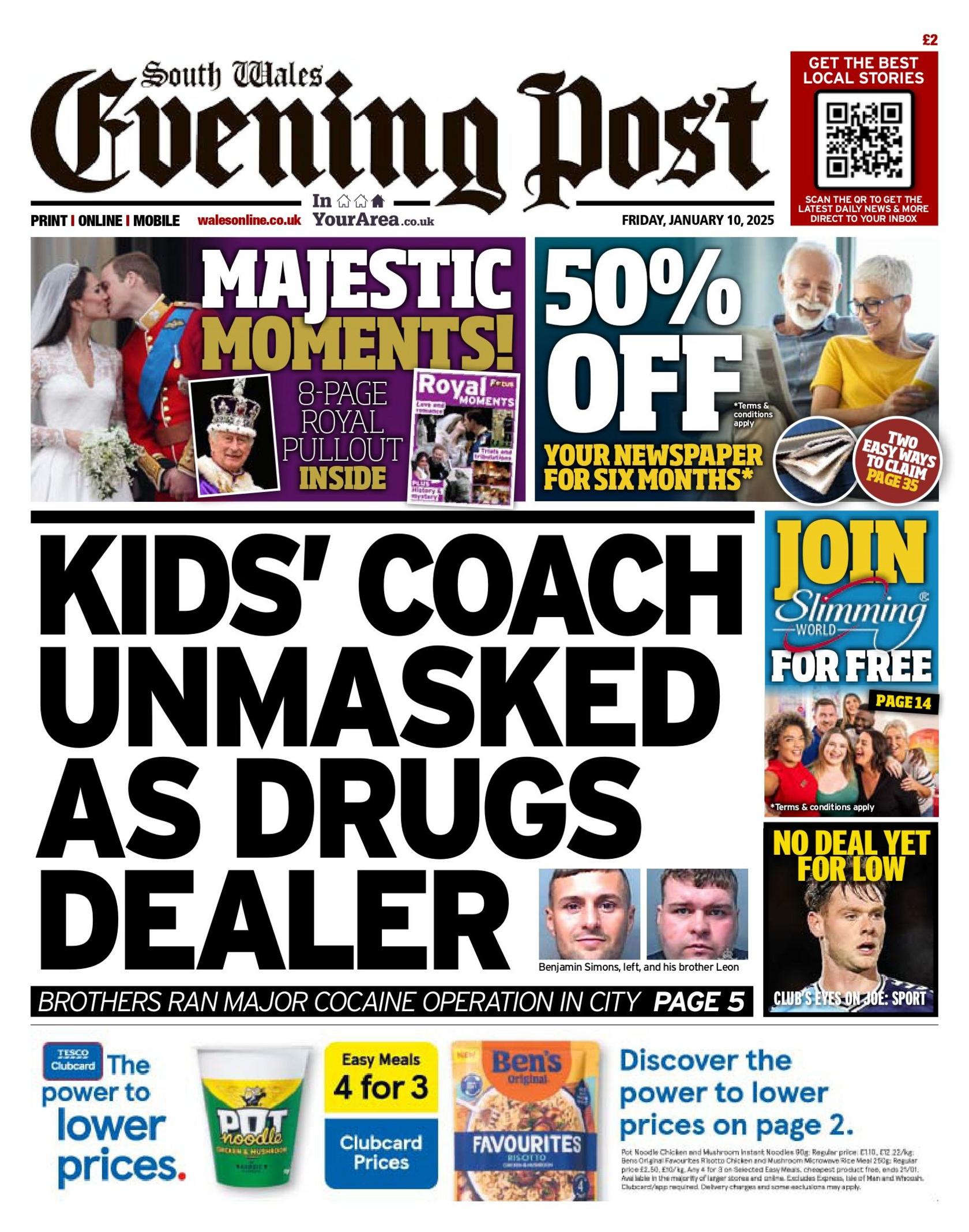 Front page of the South Wales Evening Post