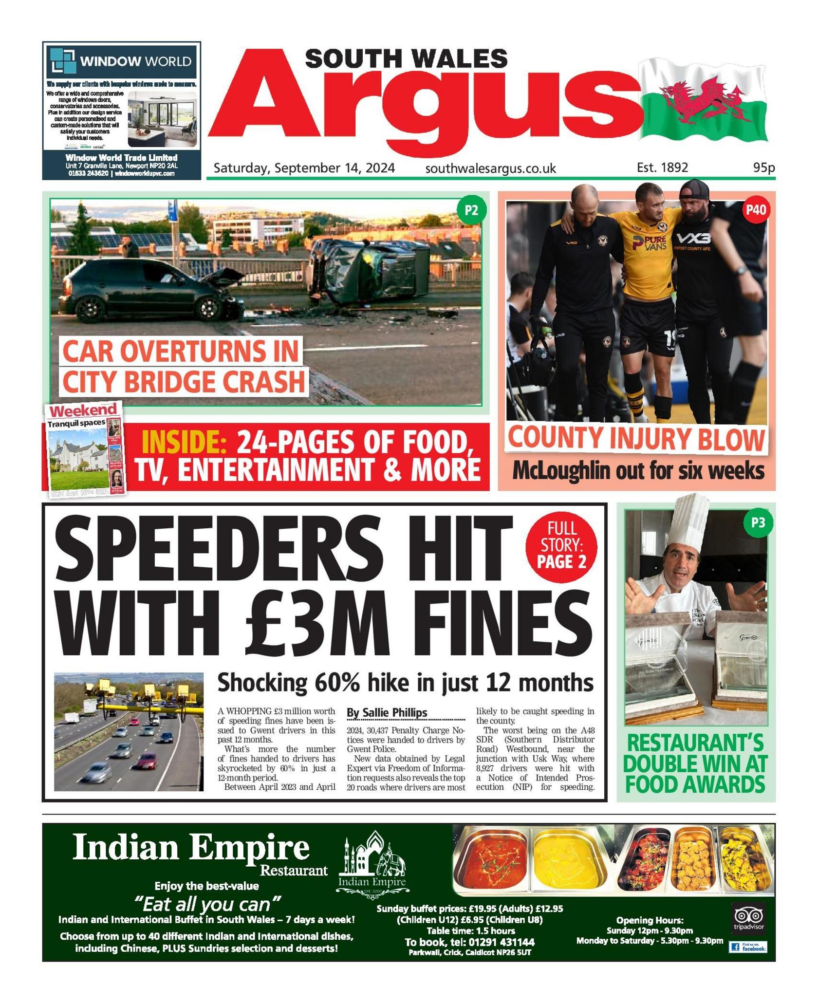 Front page of South Wales Argus