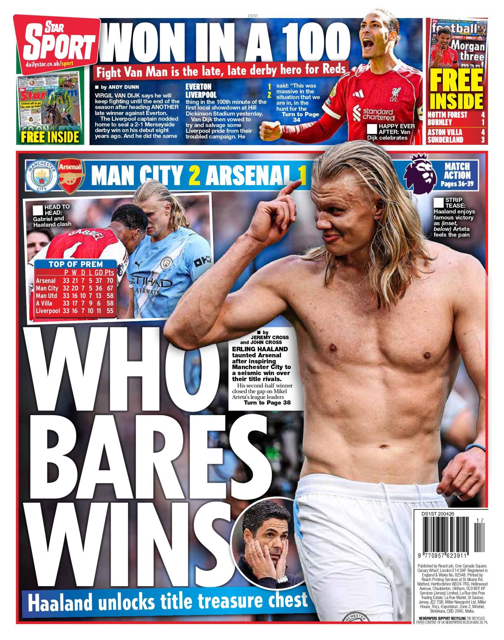 Back page of Monday's Star
