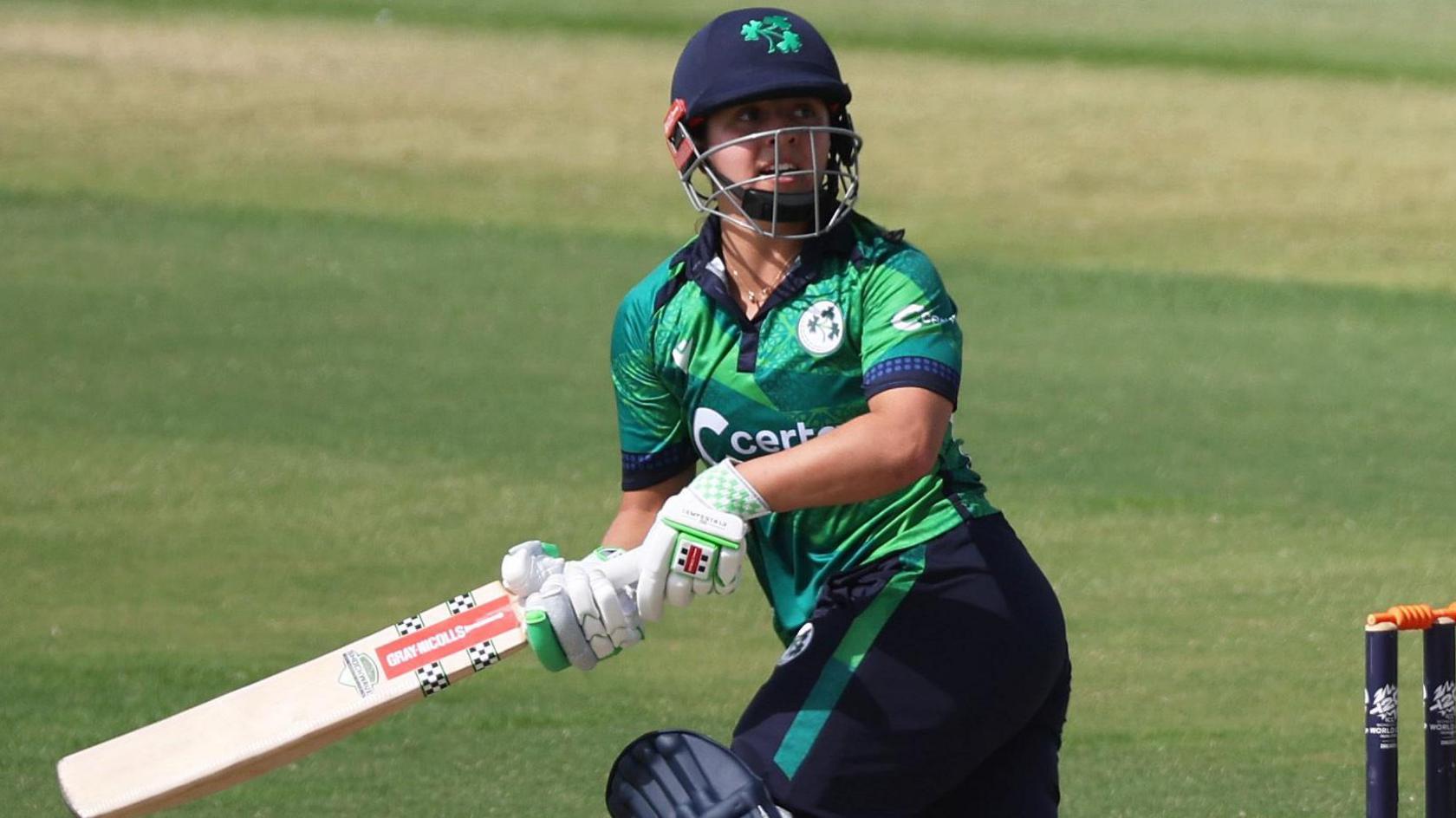 Amy Hunter in batting action for Ireland