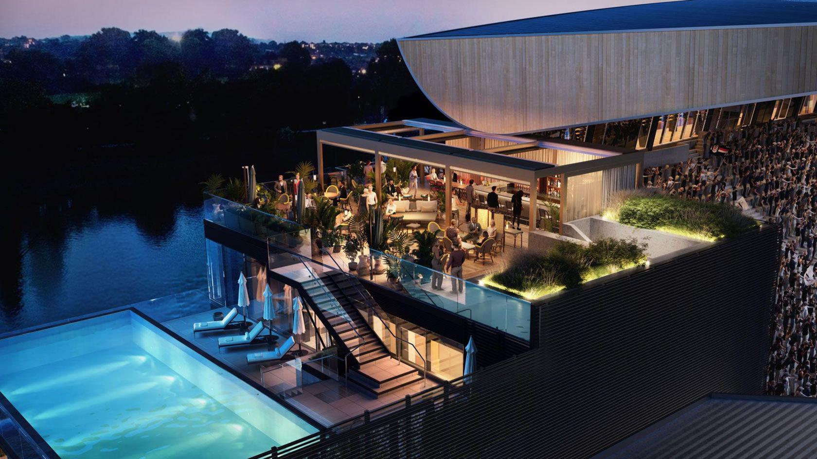 Riverside Stand pool and bar