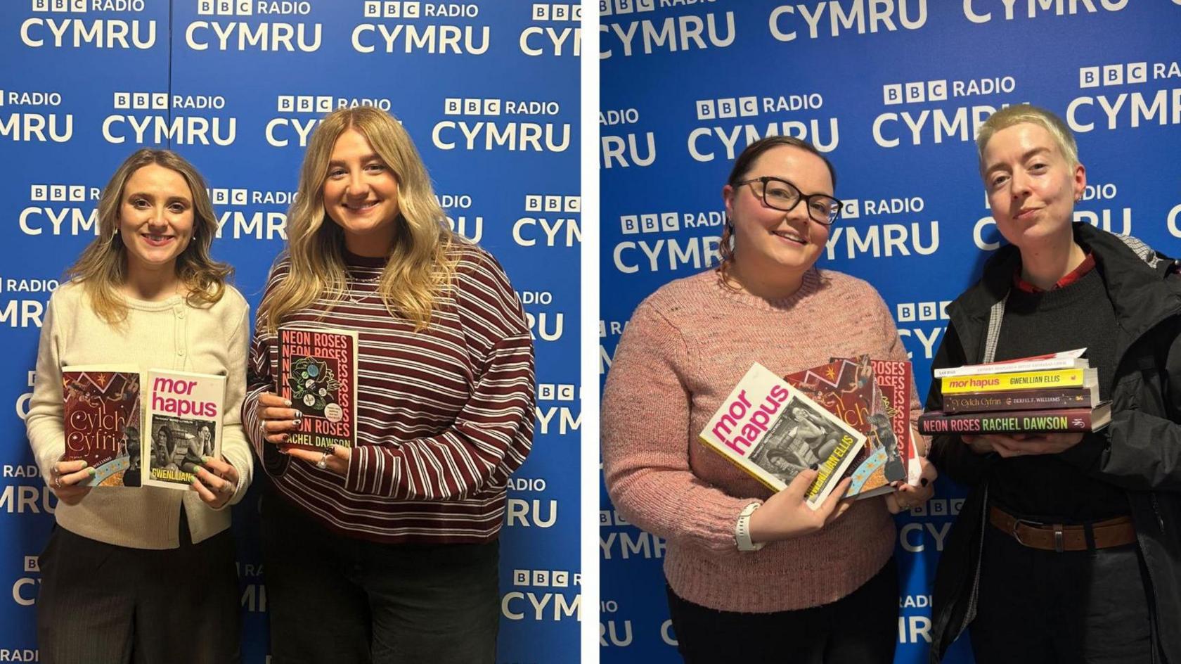 Y cyflwynydd Nest Jenkins, Megan Nobile, Heledd Hulson, a Kayley Roberts