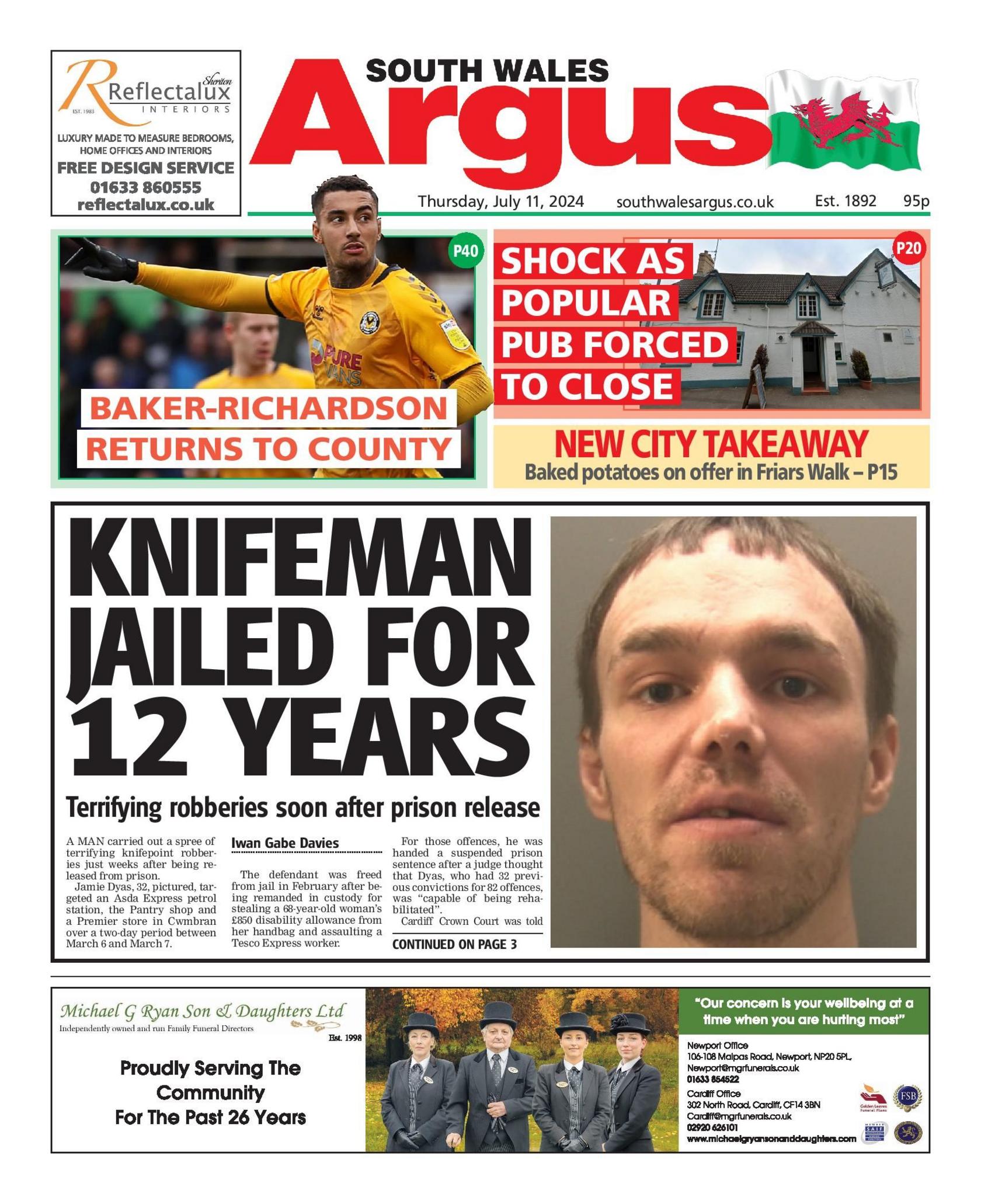 South Wales Argus front page