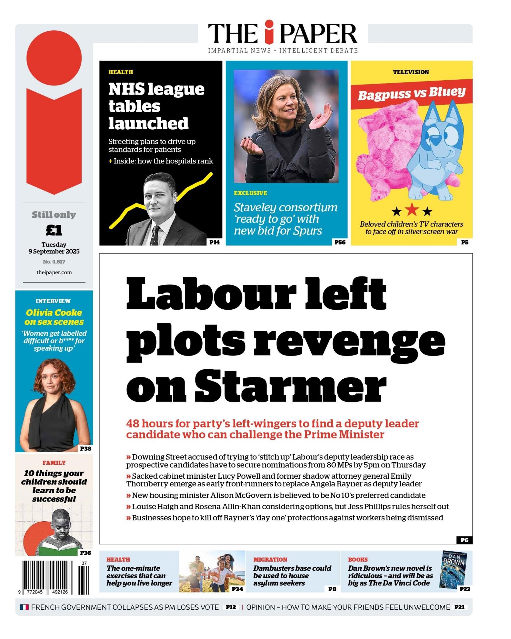 The headline on the front page of the i Paper reads: "Labour left plots revenge on Starmer".