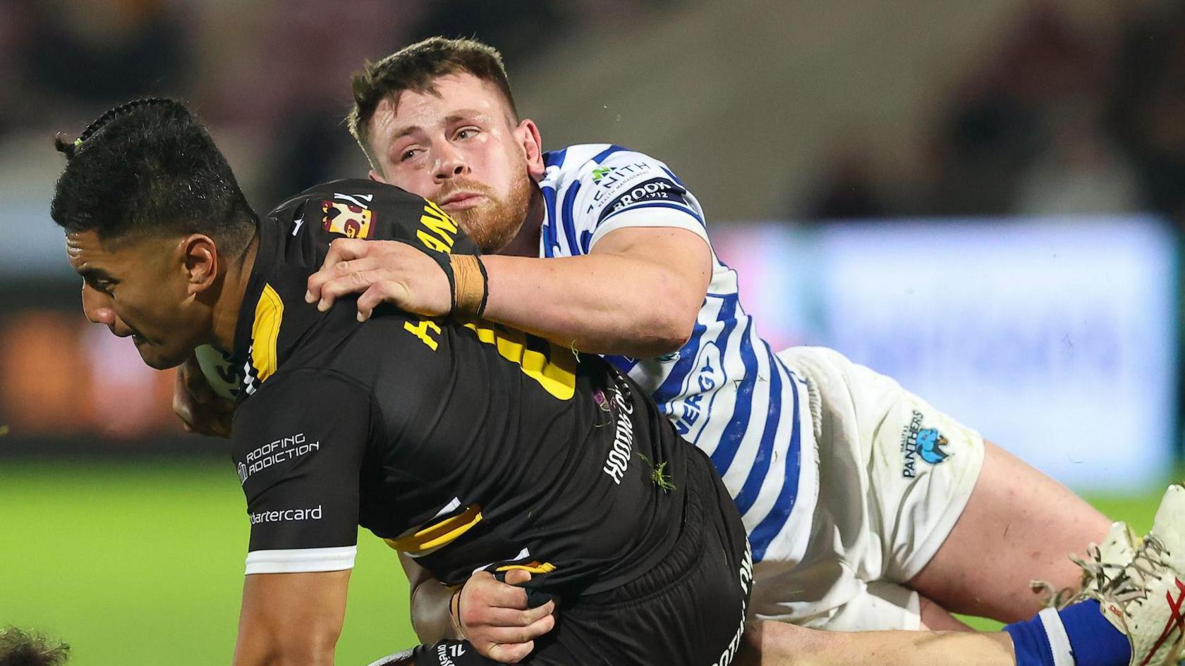Brandon Douglas (right) in action for Halifax Panthers
