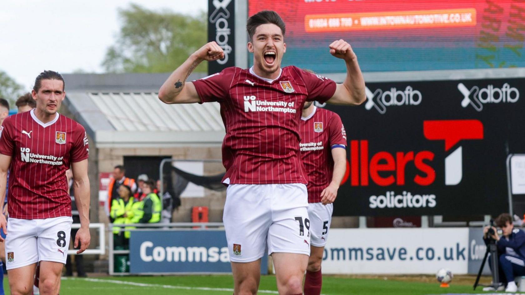 Kieron Bowie celebrates with Northampton Town