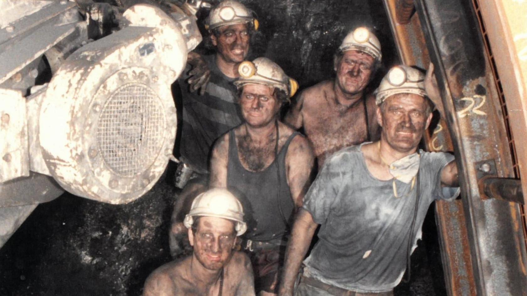 Littleton Colliery heading team stand by the cutting machine