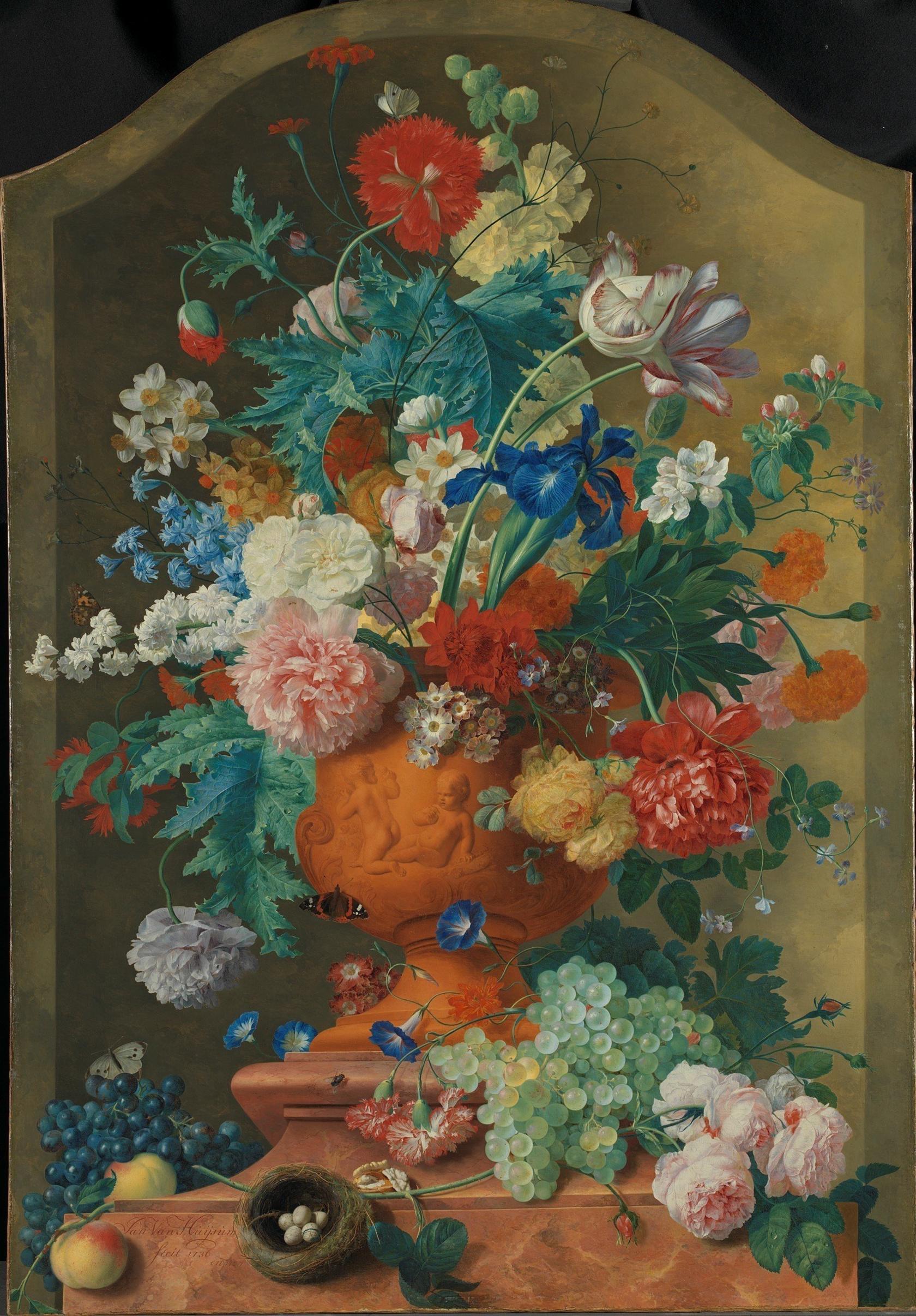 Flowers In A Terracotta Vase by Jan van Huysum