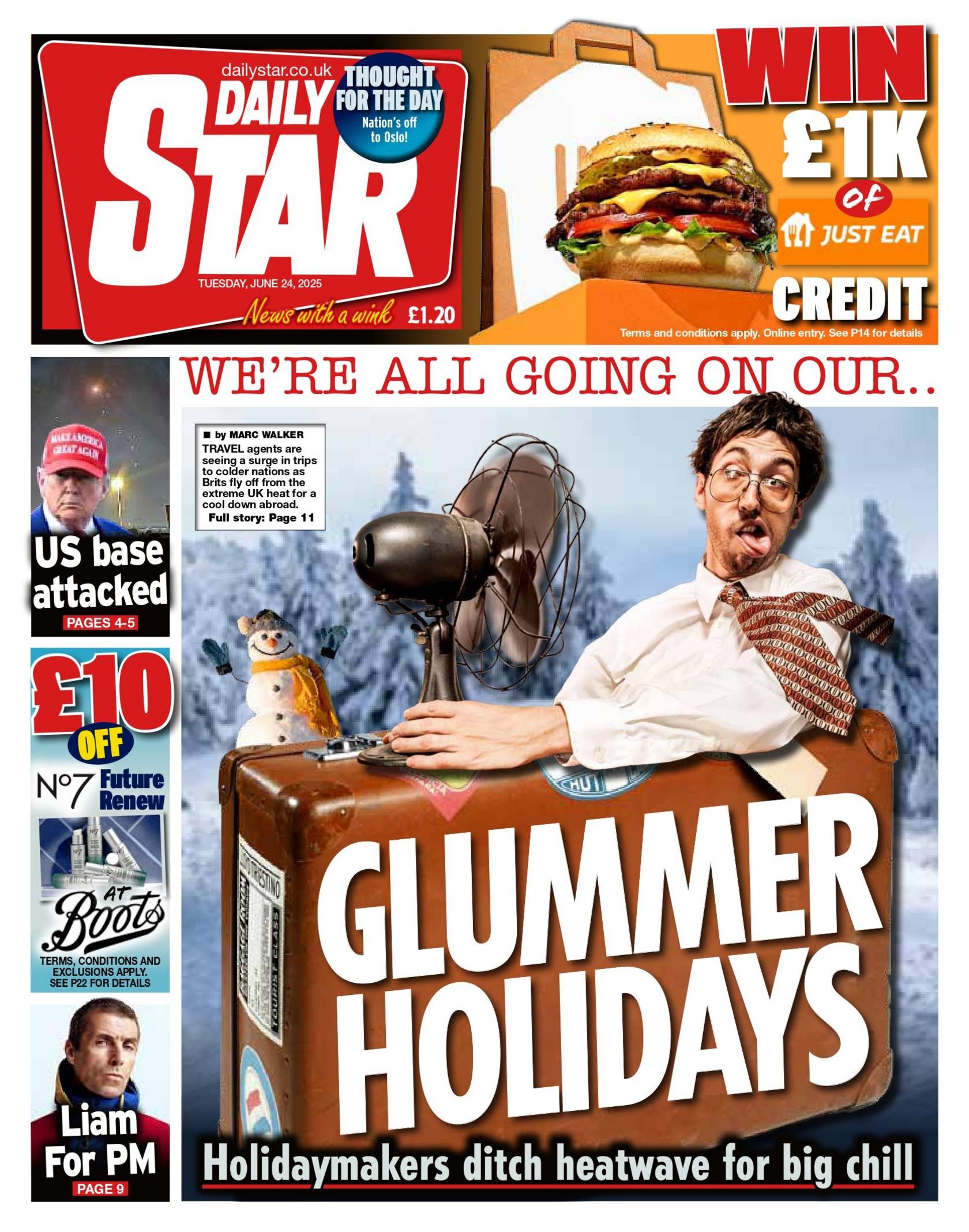 "Glummer holidays" reads the headline on the front page of the Daily Star.