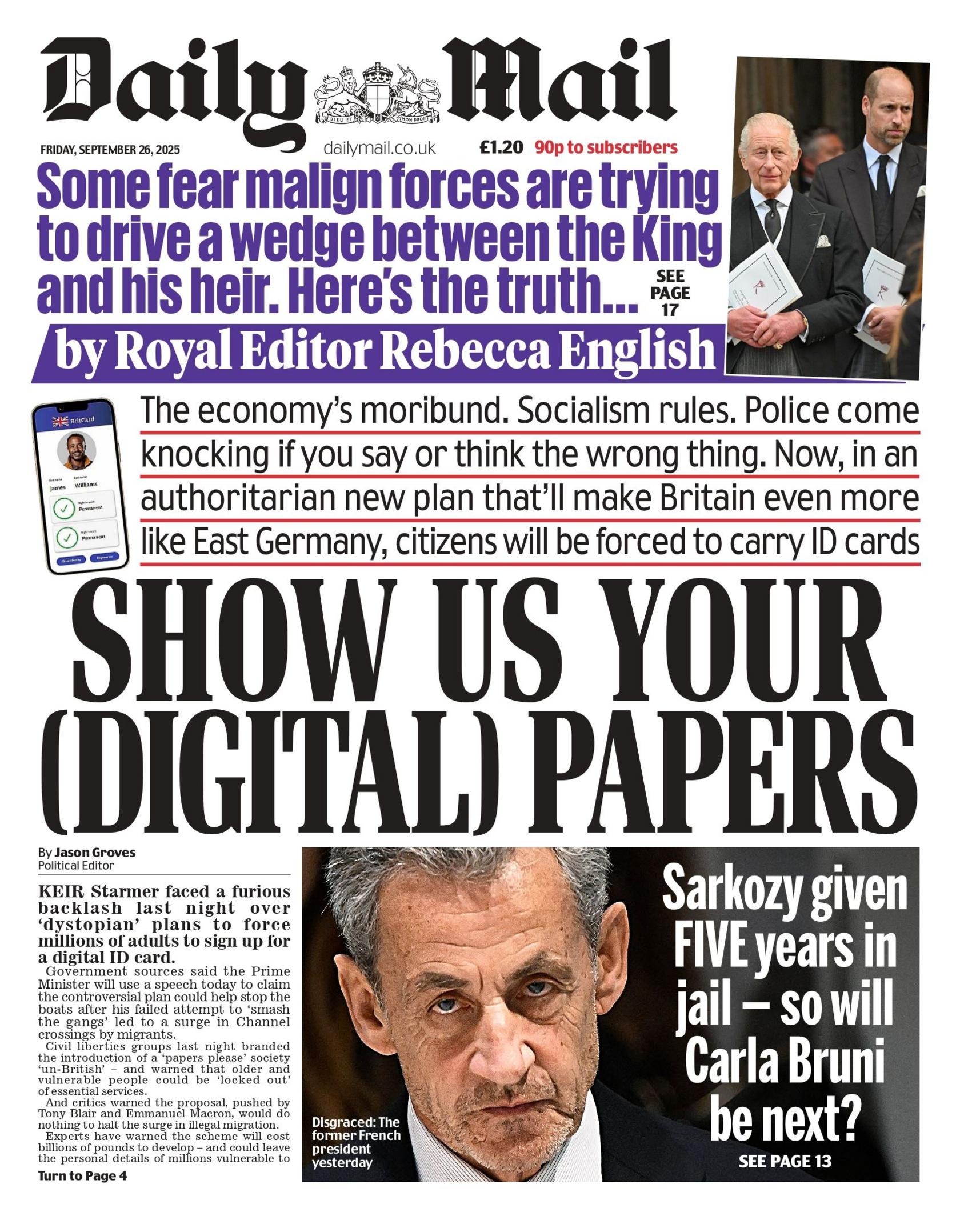 "Show us your (digital) papers" reads the headline on the front page of The Daily Mail.