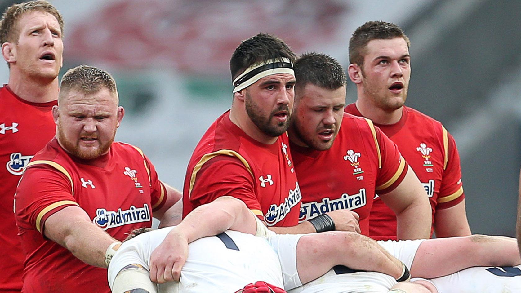 Scott Baldwin at the centre of the Wales front row against England