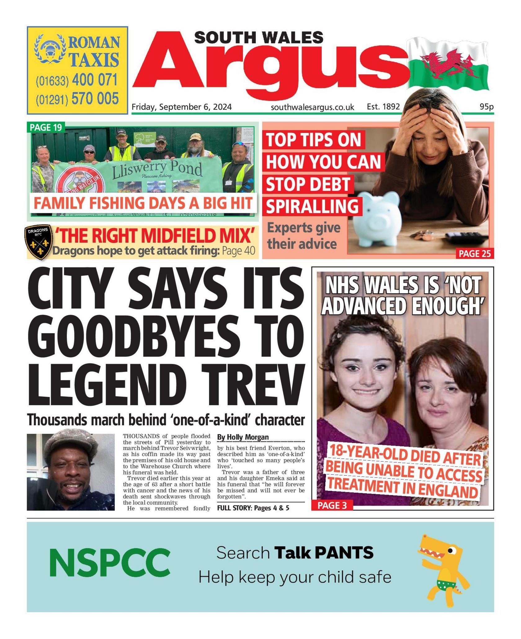 Front page of South Wales Argus