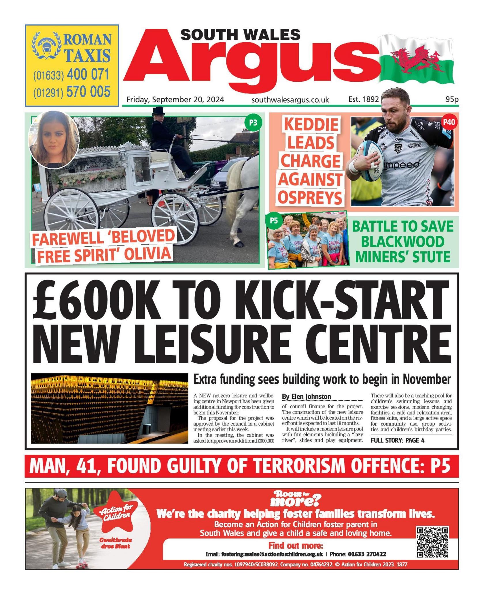 South Wales Argus front page