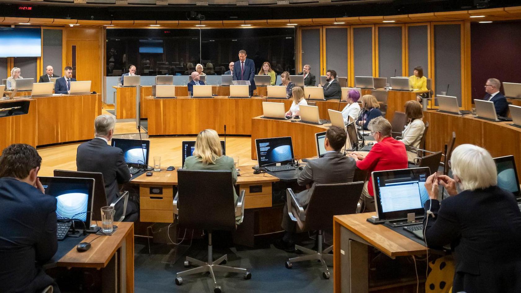 A general view of the Senedd's debating chamber.