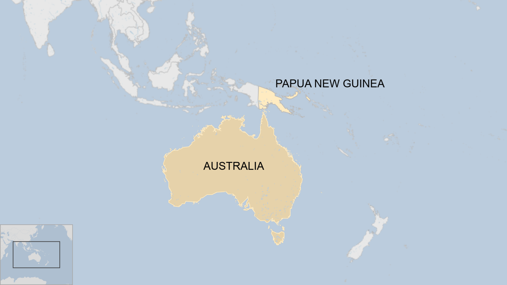 Papua New Guinea map in relation to Australia