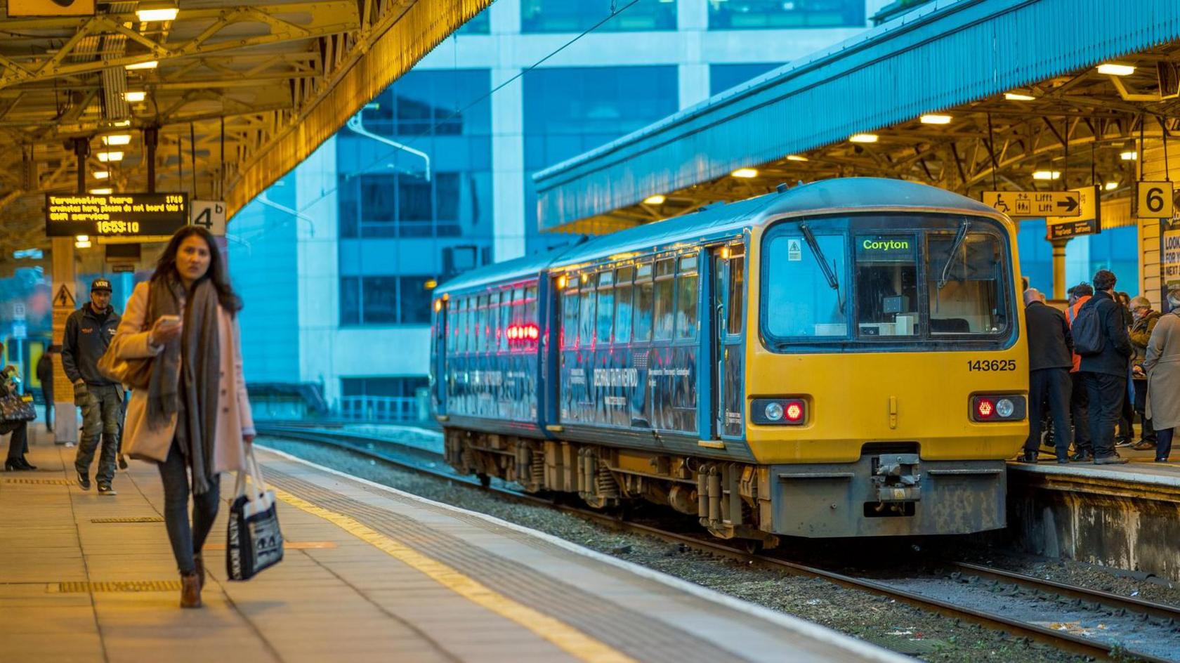 A busy platform at Cardiff Central Station