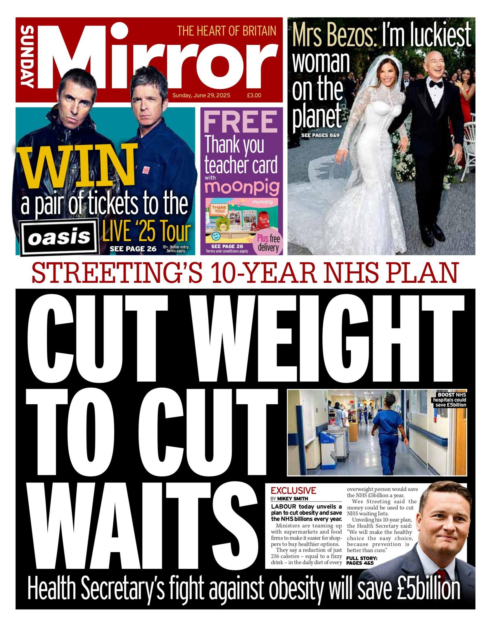 "Cut weight to cut waits" reads the headline on the front page of the Daily Mirror.