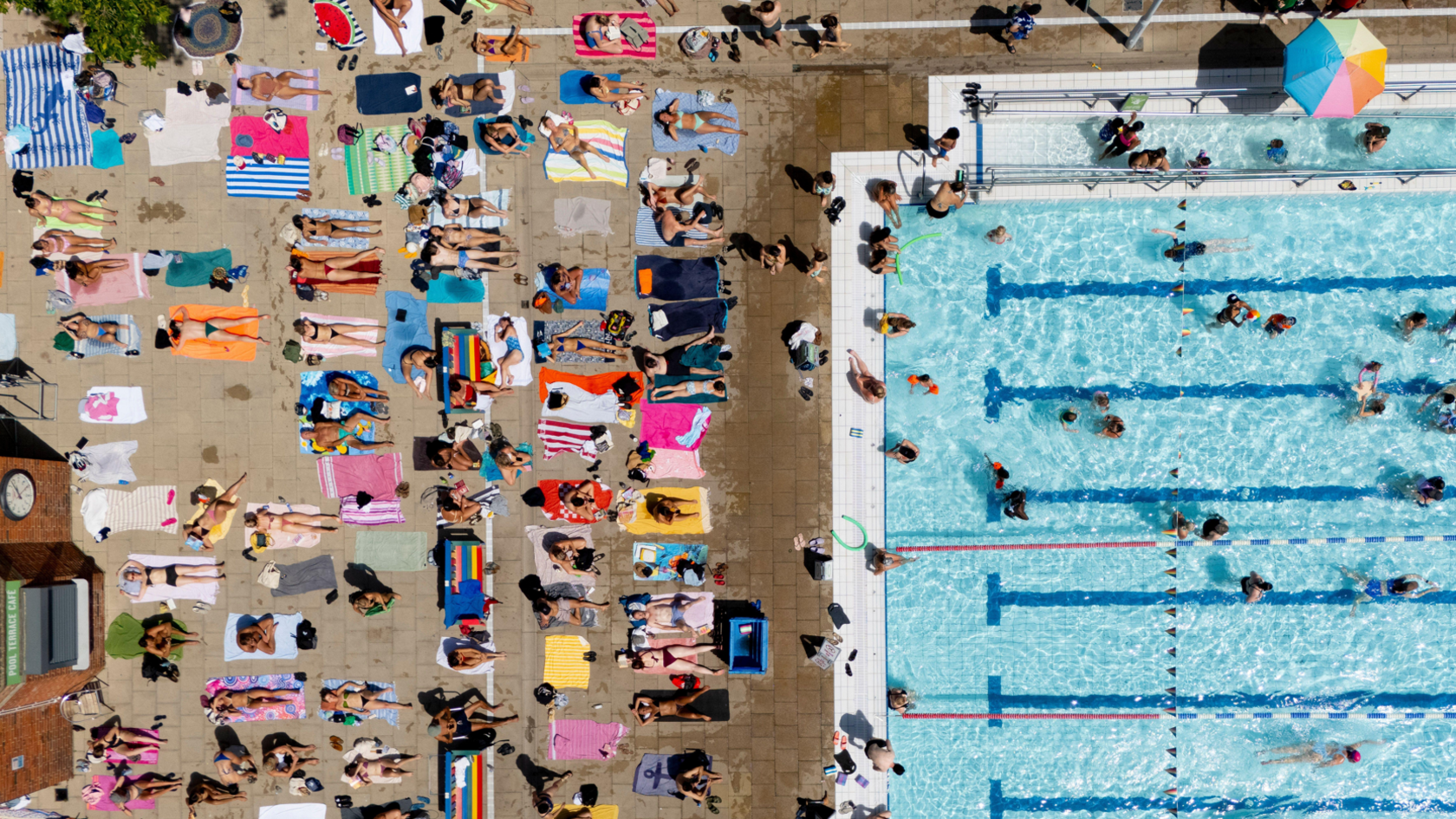 People sunbathing in lido