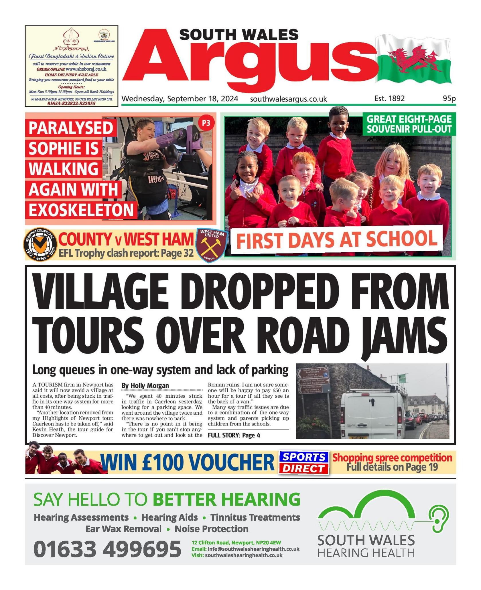 Front page of South Wales Argus