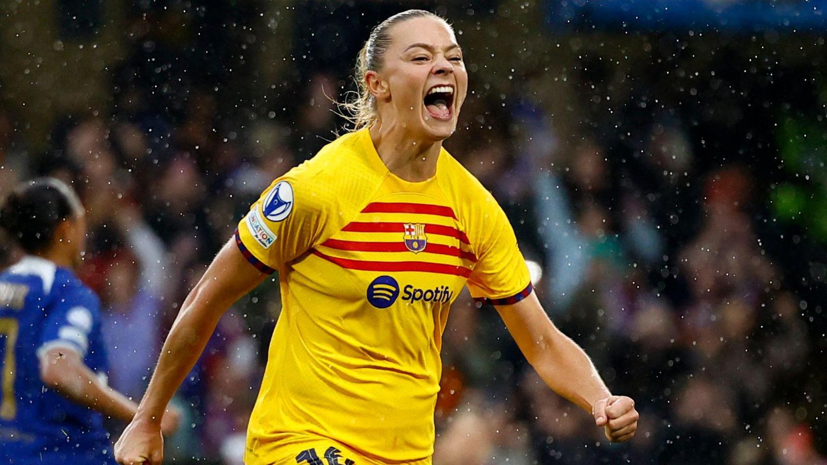 FC Barcelona's Fridolina Rolfo celebrates scoring their second goal