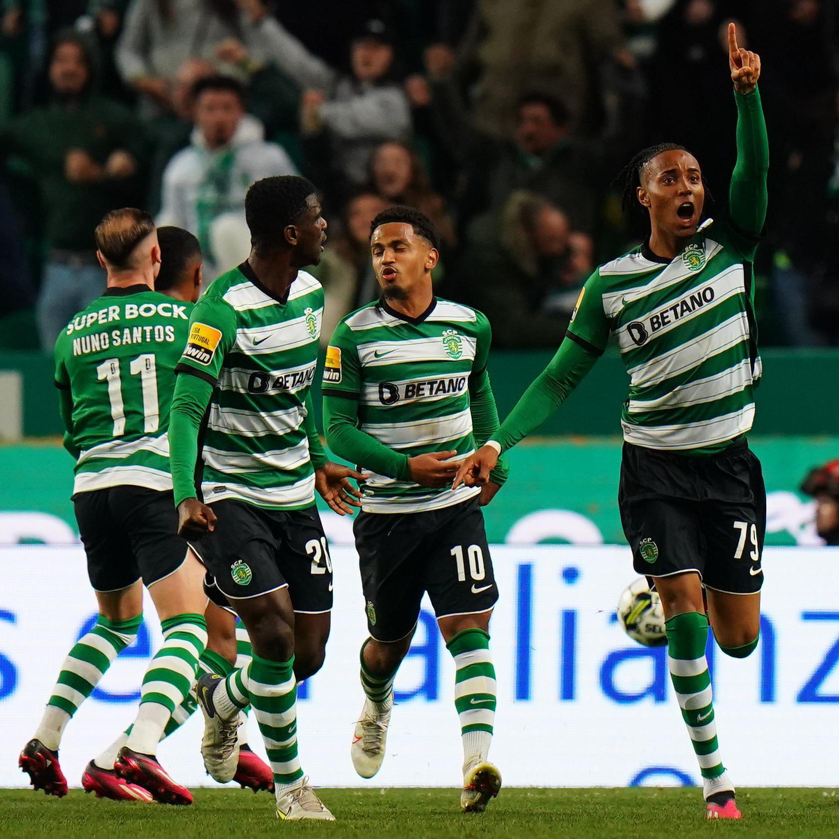 Youssef Chermiti celebrates aft scoring for Sporting