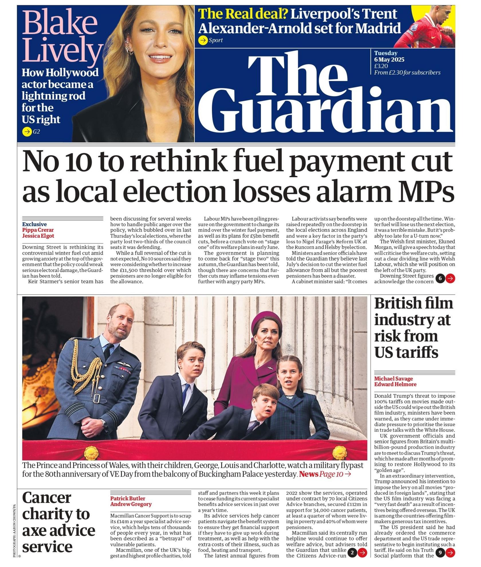 The front page of the Guardian reads: "No 10 to rethink fuel payment cut as local election losses alarm MPs."