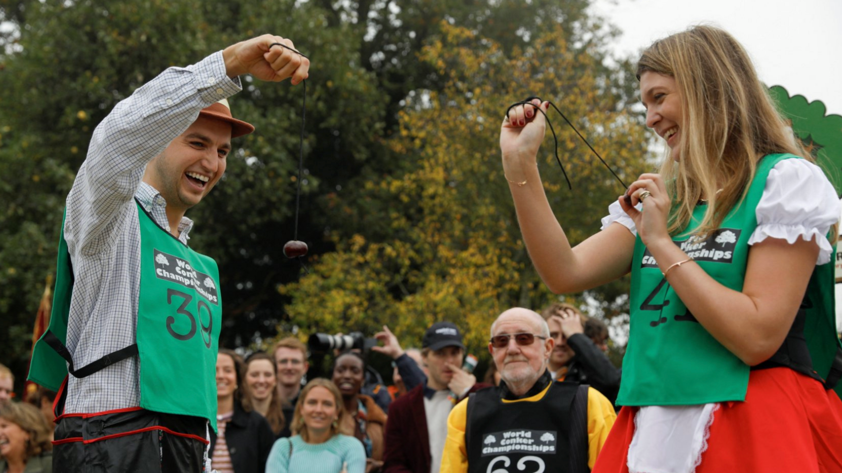 Competitors take part in the first round of the annual World Conker Championships in Southwick.